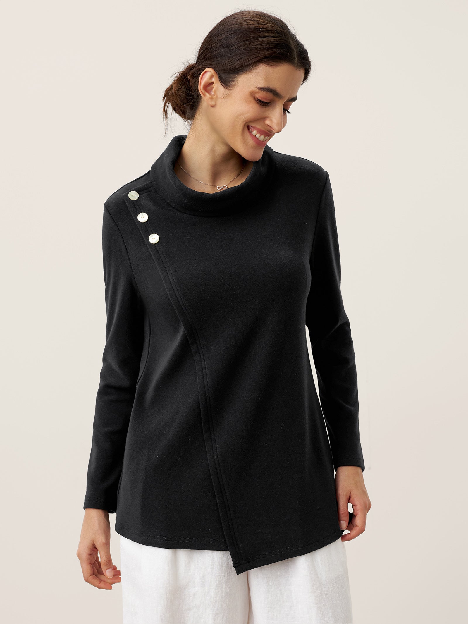 Mock Neck Buttoned Stretch Top ZARIA Mock Neck Buttoned Stretch Top ZARIA