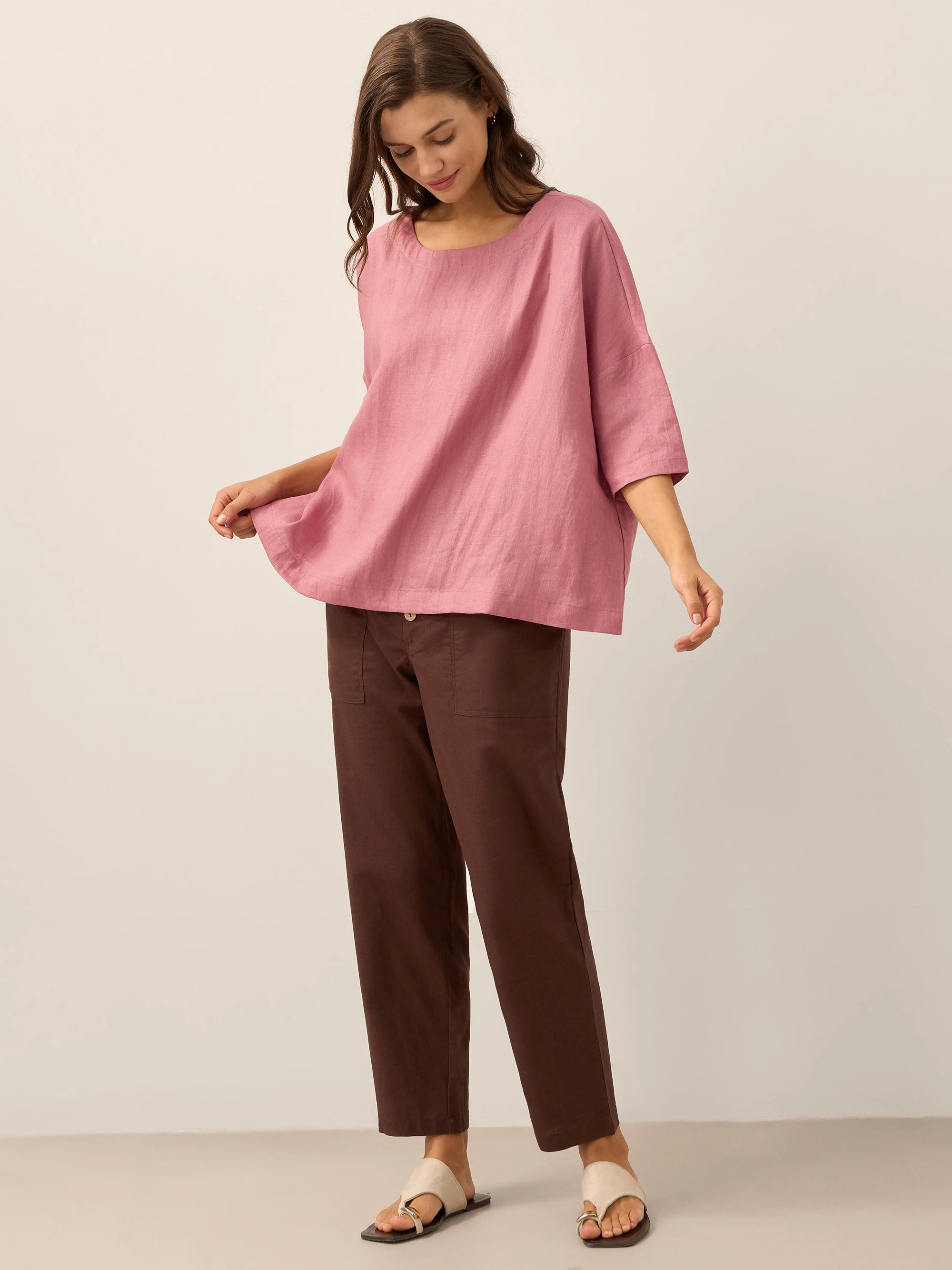 Linen Simple Button Fly Trousers HEIDI Linen Simple Button Fly Trousers HEIDI