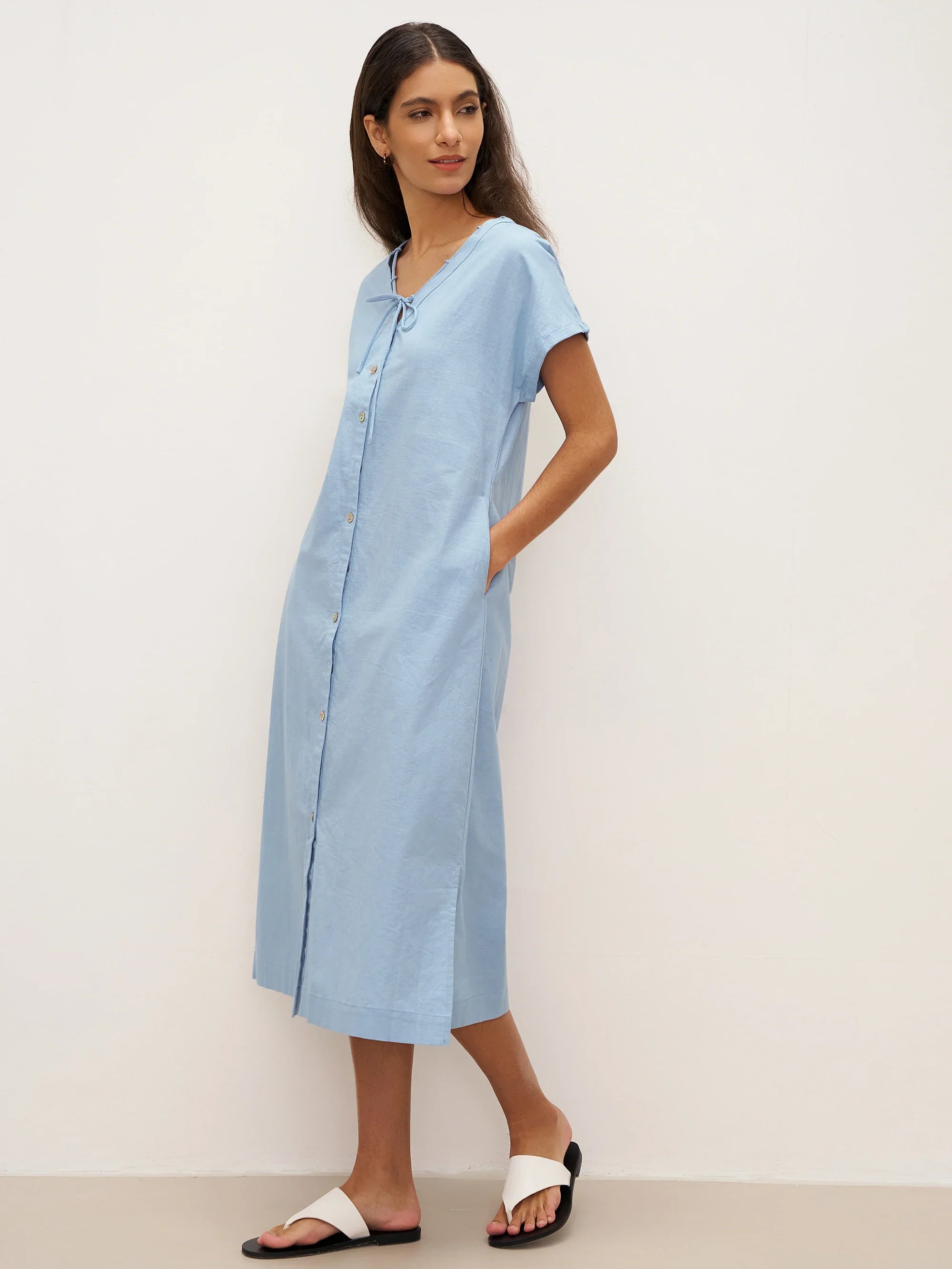 Linen Ladder Tie Simple Dress TAMARA Linen Ladder Tie Simple Dress TAMARA