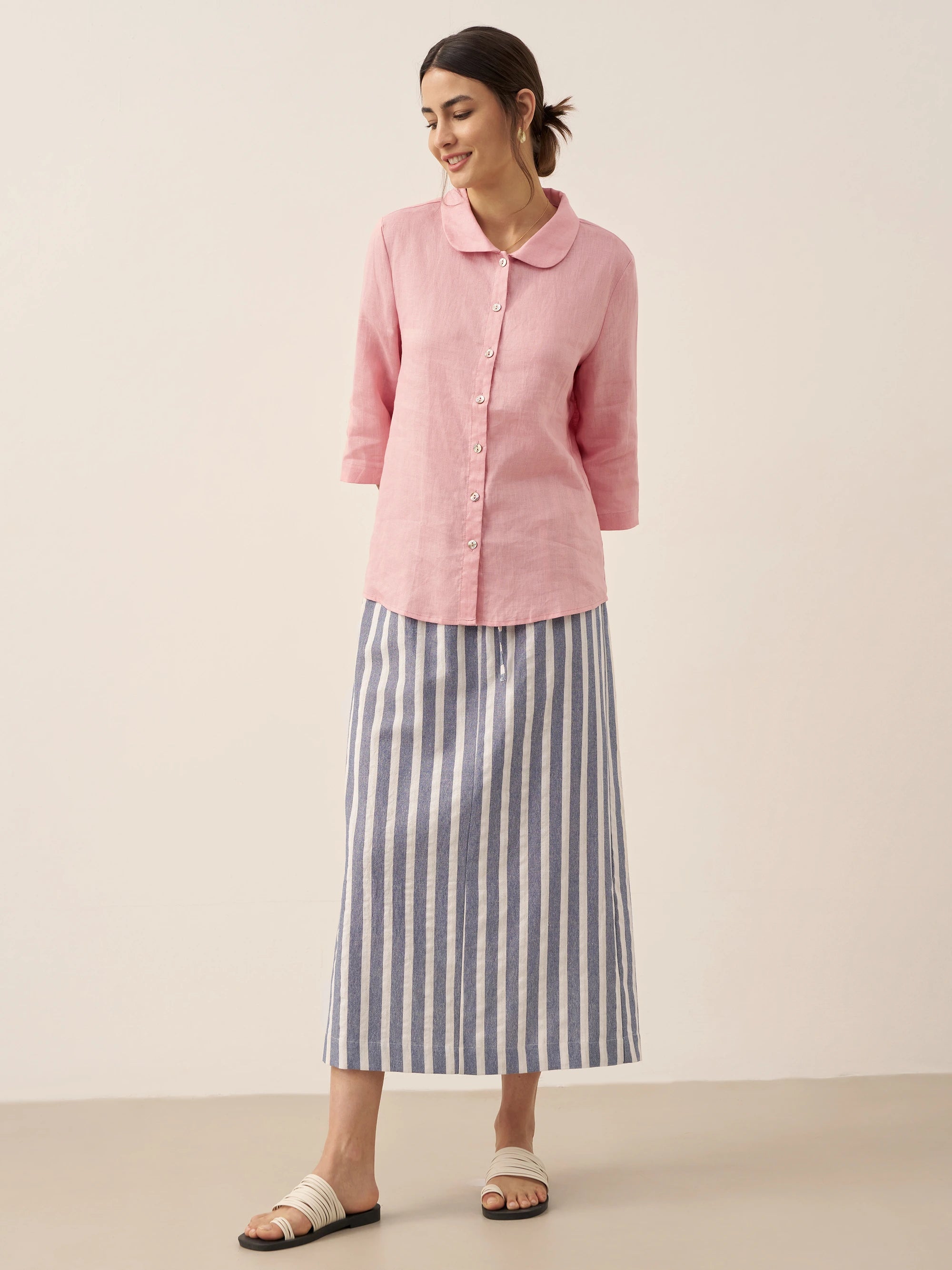 Linen Striped Drawstring Skirt ELISE Linen Striped Drawstring Skirt ELISE