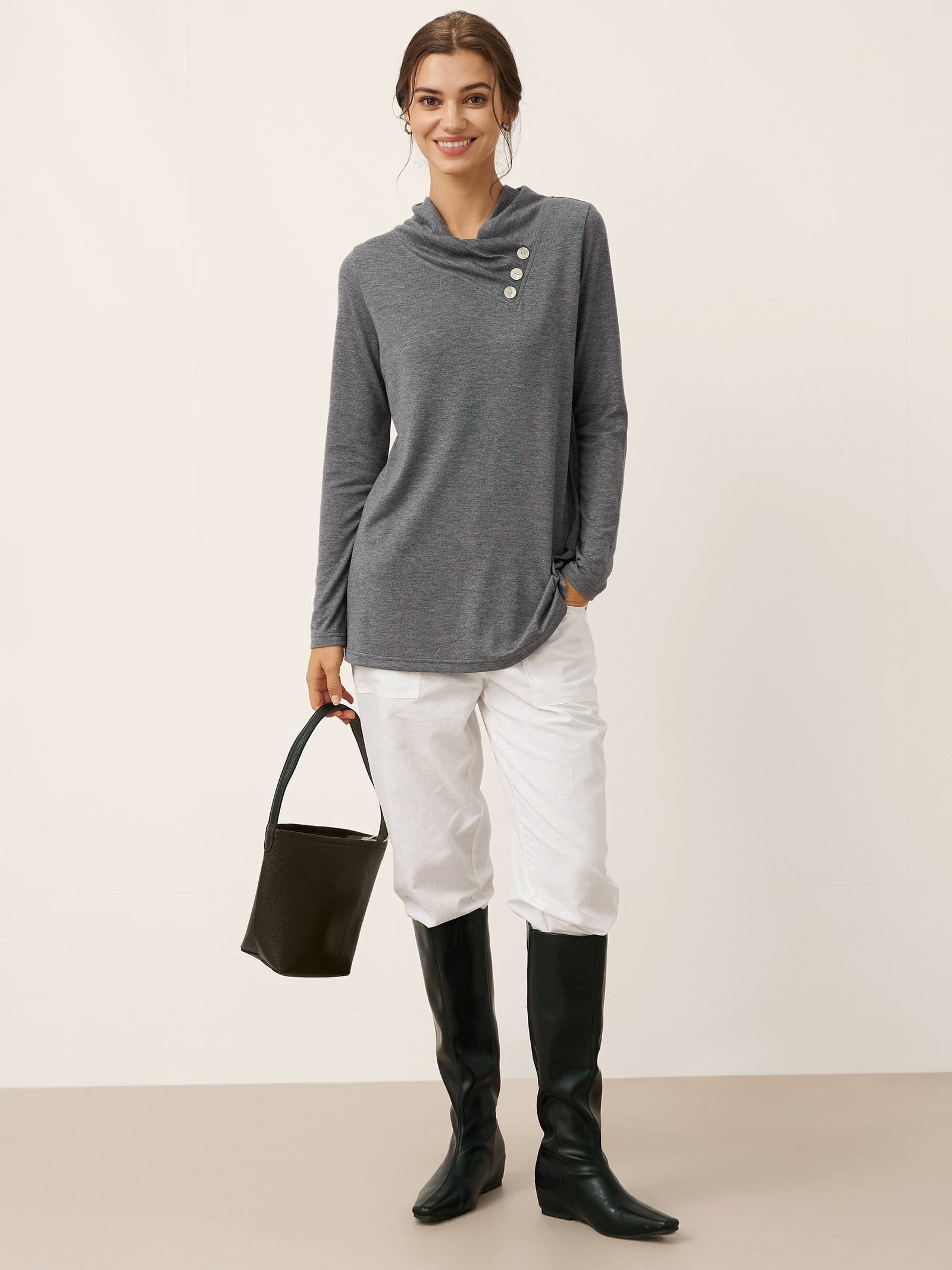Asymmetric Cowl Neck Stretch Top TATIANA Asymmetric Cowl Neck Stretch Top TATIANA