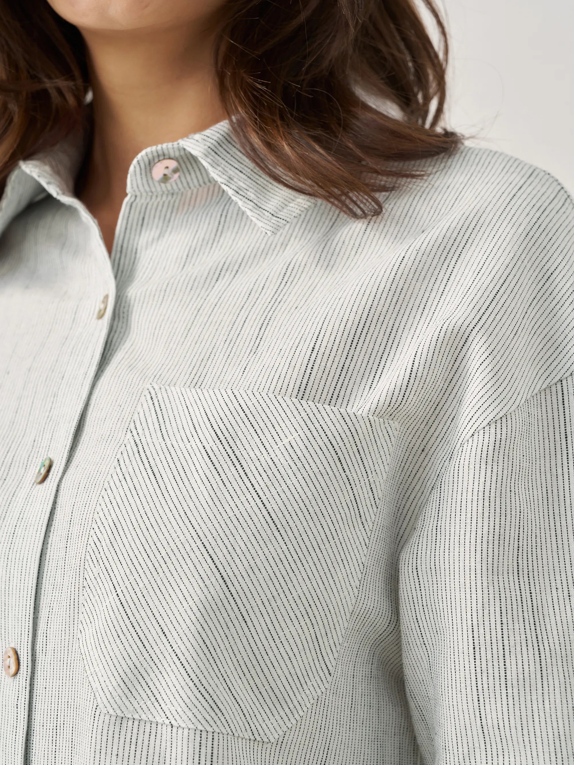Linen Button-Front Artistic Stripe Shirt Dress JULIA Linen Button-Front Artistic Stripe Shirt Dress JULIA
