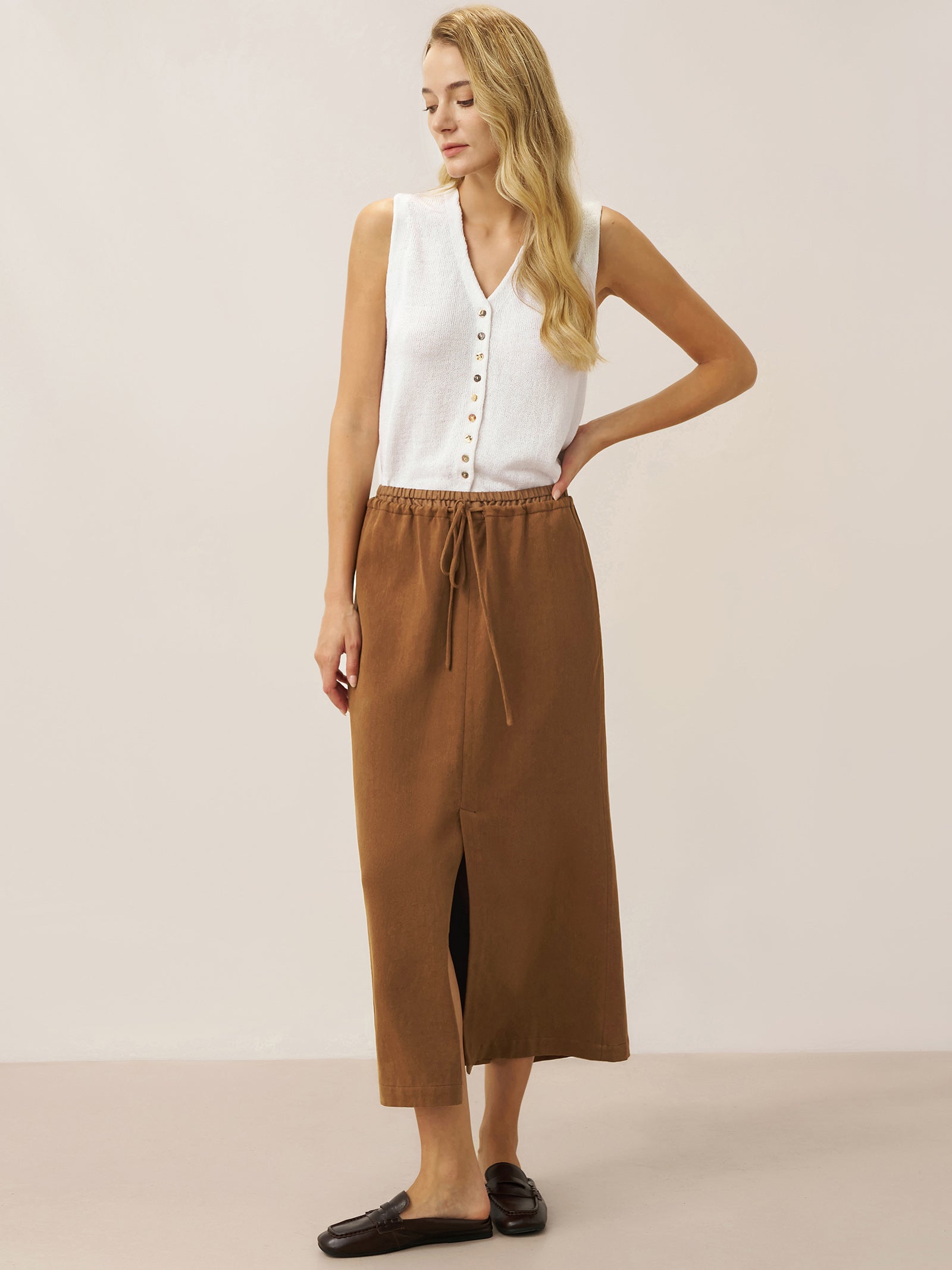 Tencel Linen Drawstring Split Maxi Skirt SAMANTHA Tencel Linen Drawstring Split Maxi Skirt SAMANTHA