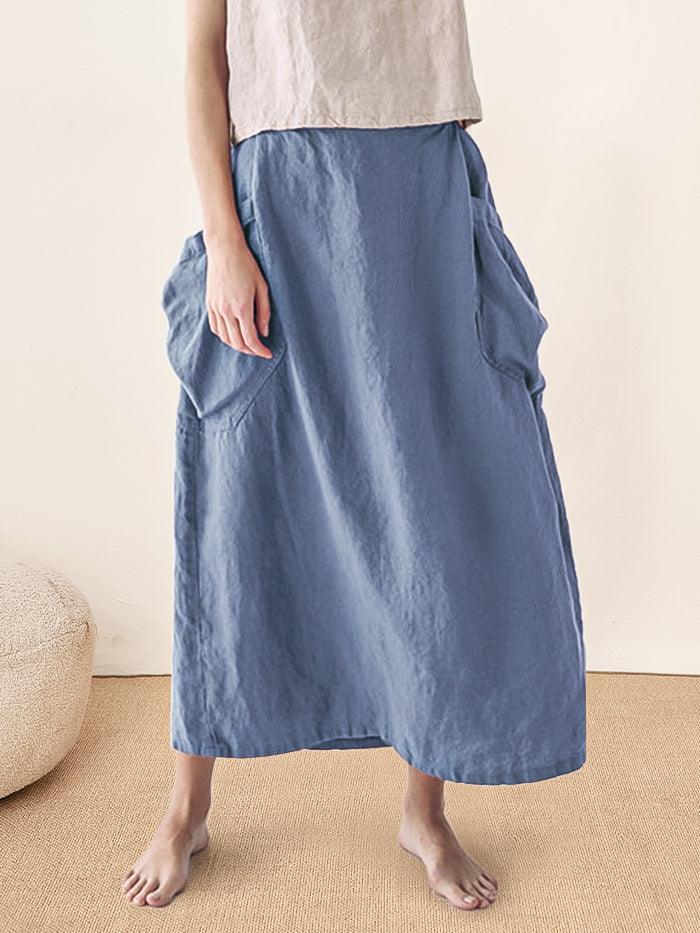 Linen Checked Elastic Waist Skirt ONYX Linen Checked Elastic Waist Skirt ONYX