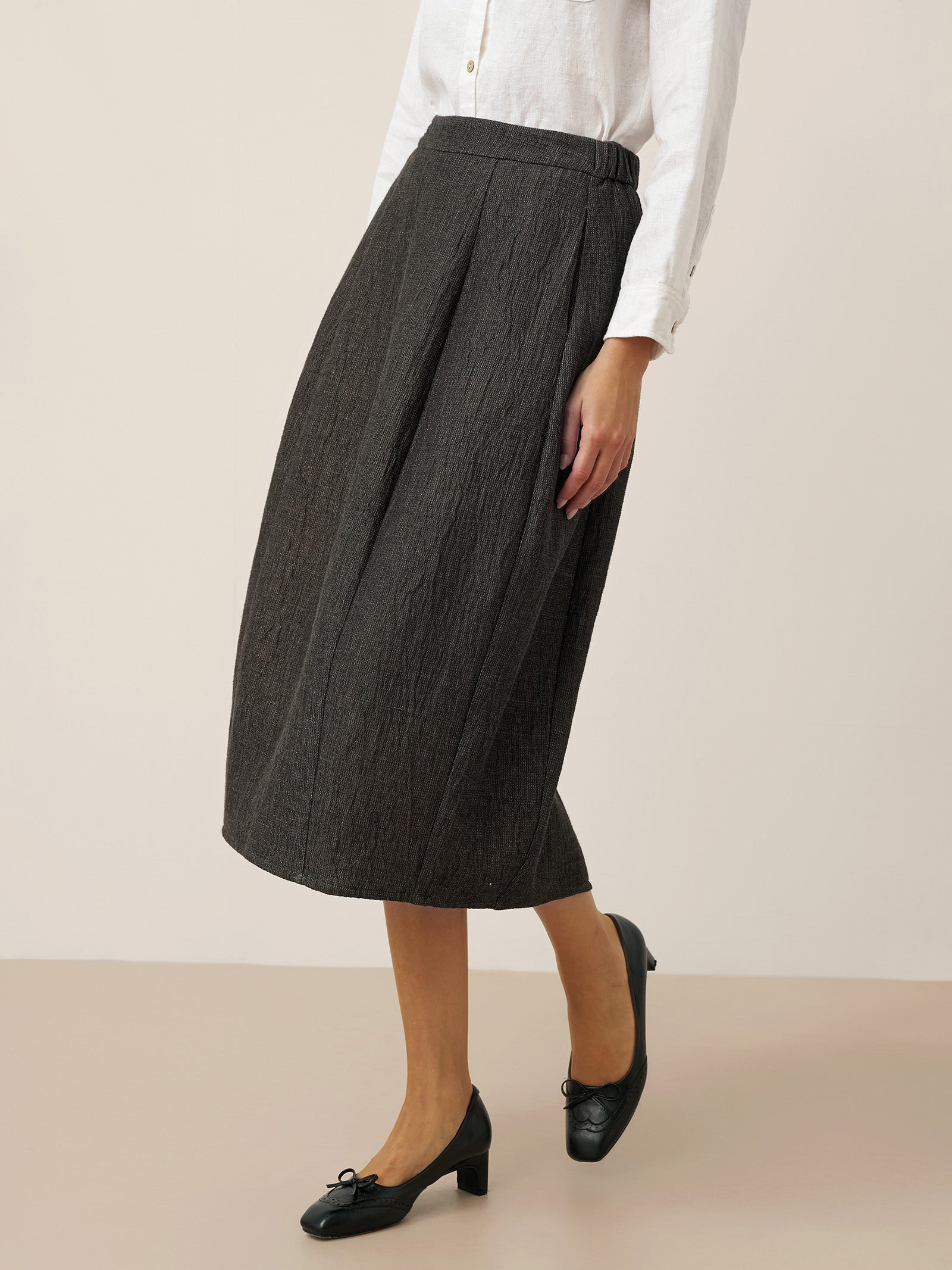 Linen Cocoon-Shaped Elastic Waist Skirt RHIANNON Linen Cocoon-Shaped Elastic Waist Skirt RHIANNON