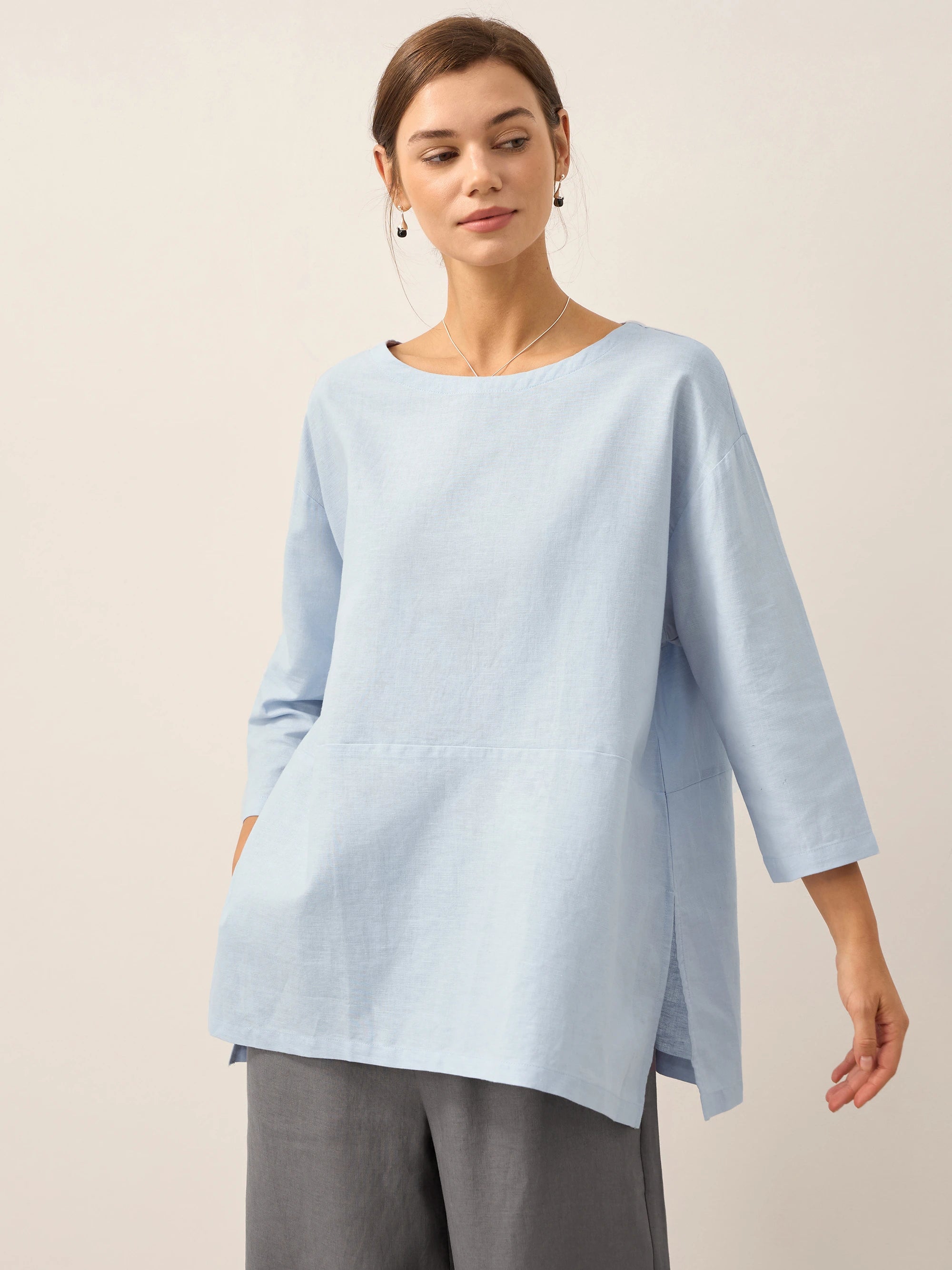 Linen White Boat Neck Oversized Top AVA Linen White Boat Neck Oversized Top AVA
