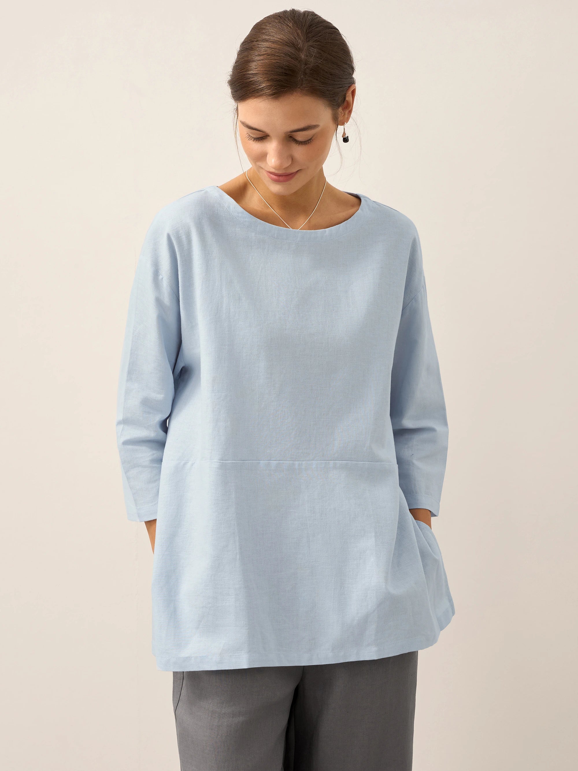Linen White Boat Neck Oversized Top AVA Linen White Boat Neck Oversized Top AVA