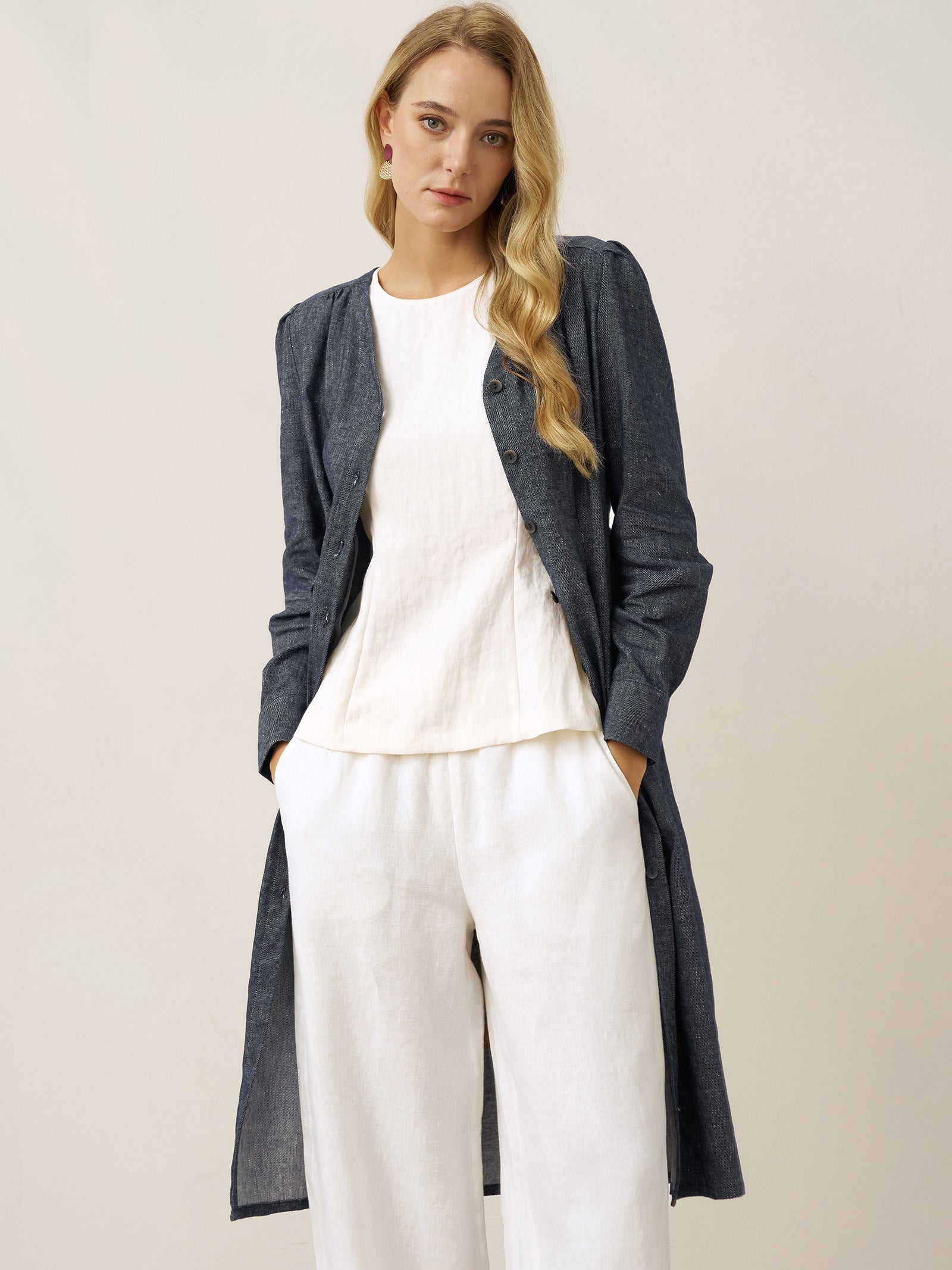 Linen Denim Texture Jacket Dress HANNAH Linen Denim Texture Jacket Dress HANNAH