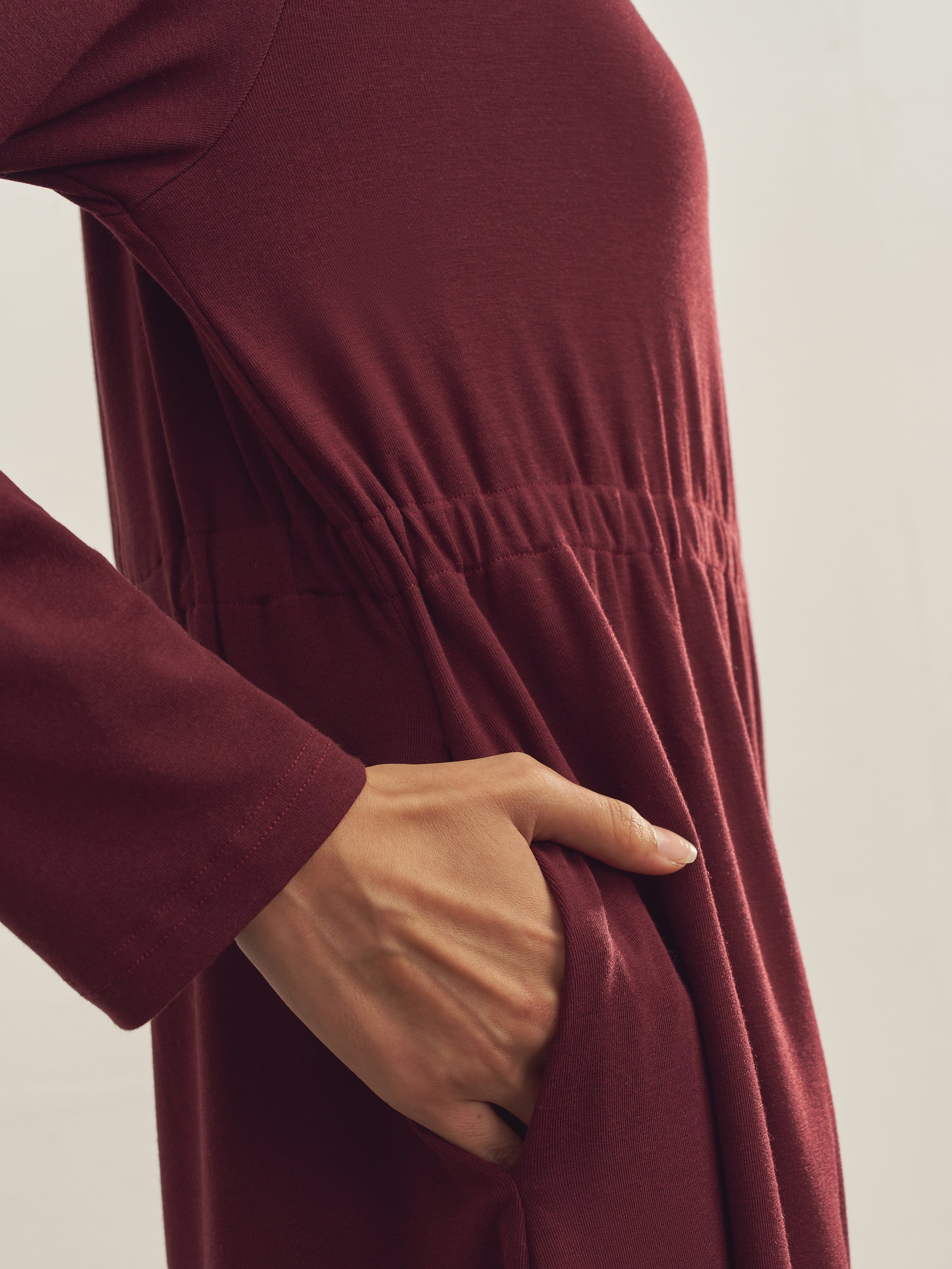 Merino Wool Waist Shirring-Detail Dress Merino Wool Waist Shirring-Detail Dress