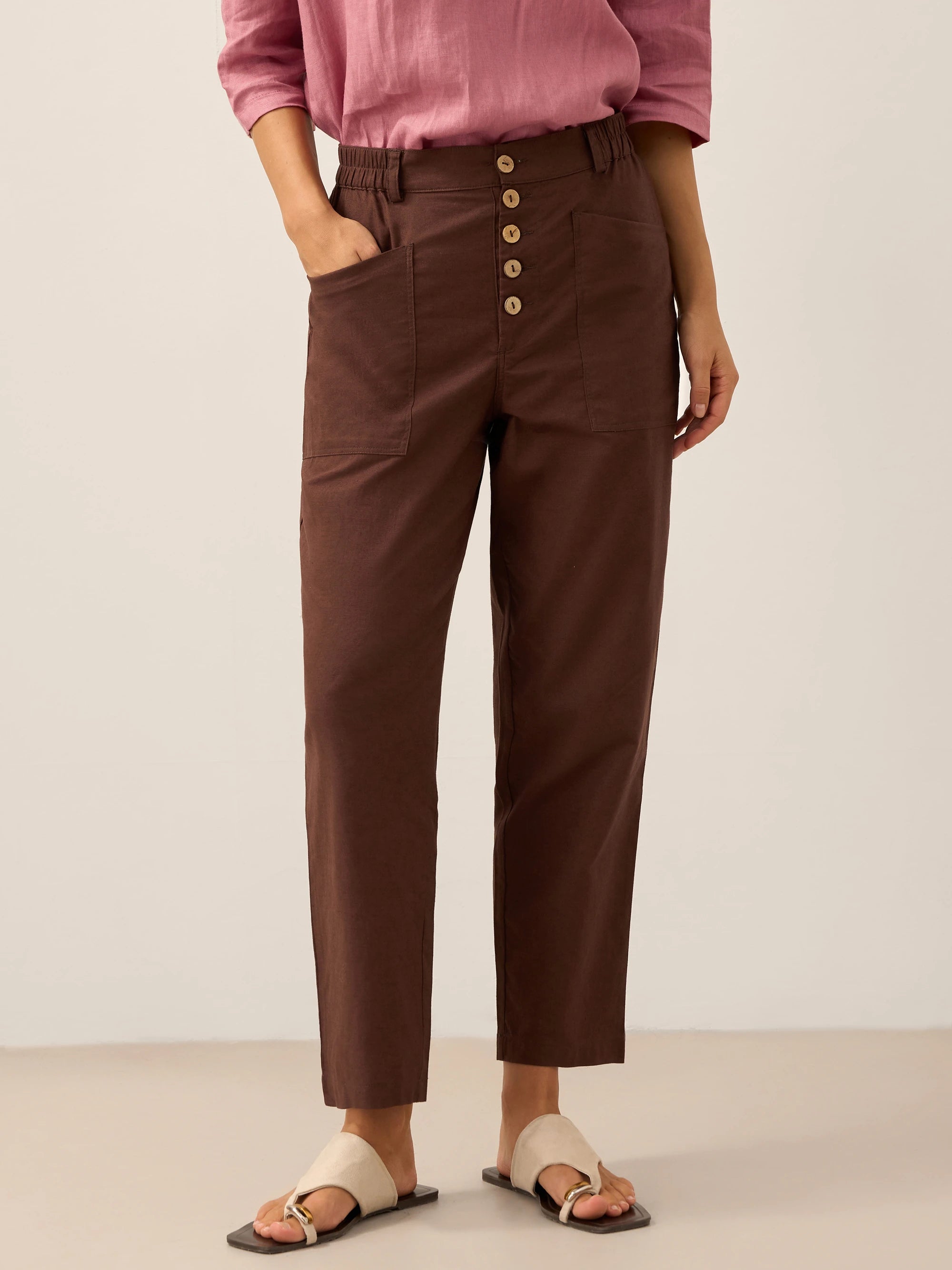 Linen Simple Button Fly Trousers HEIDI Linen Simple Button Fly Trousers HEIDI