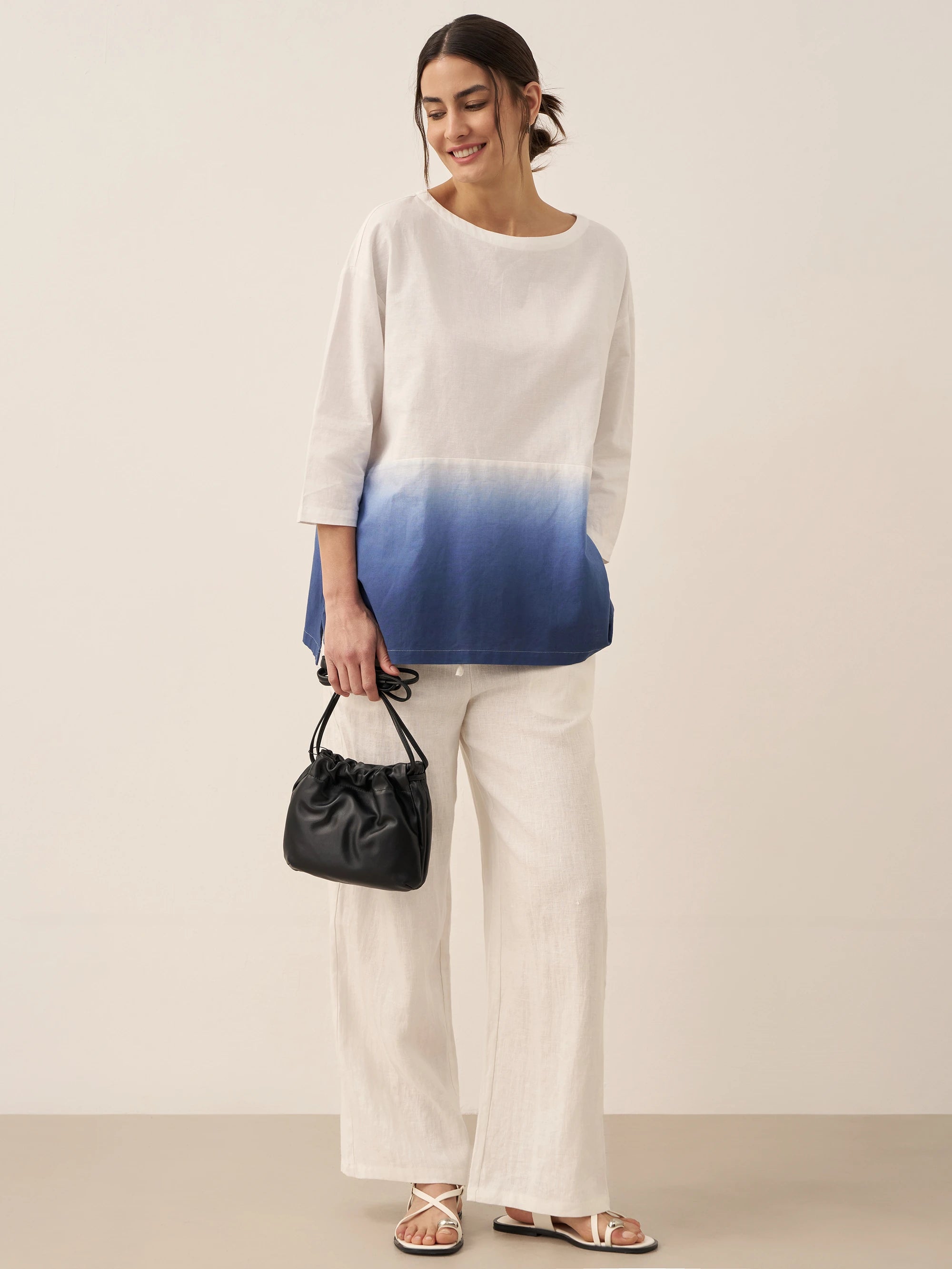 Linen White Boat Neck Oversized Top AVA Linen White Boat Neck Oversized Top AVA