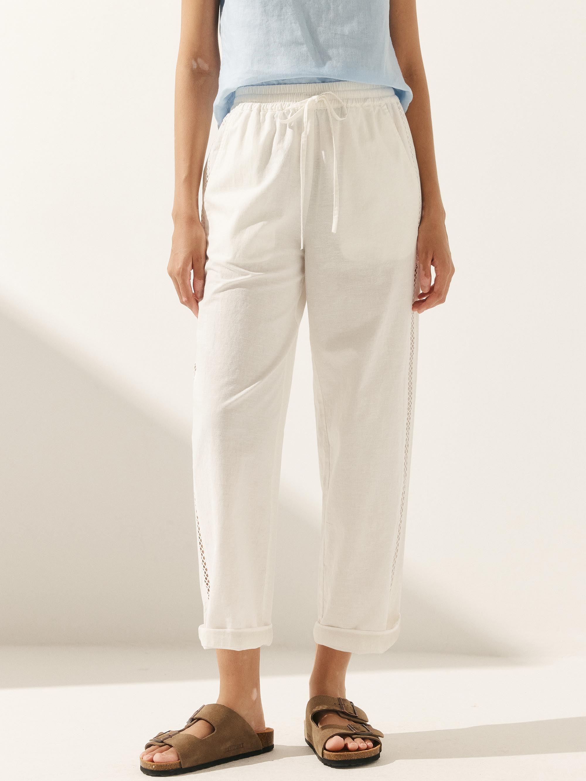 Linen Cropped Hollow Lace Stitching Ankle Length Pants YARA Linen Cropped Hollow Lace Stitching Ankle Length Pants YARA