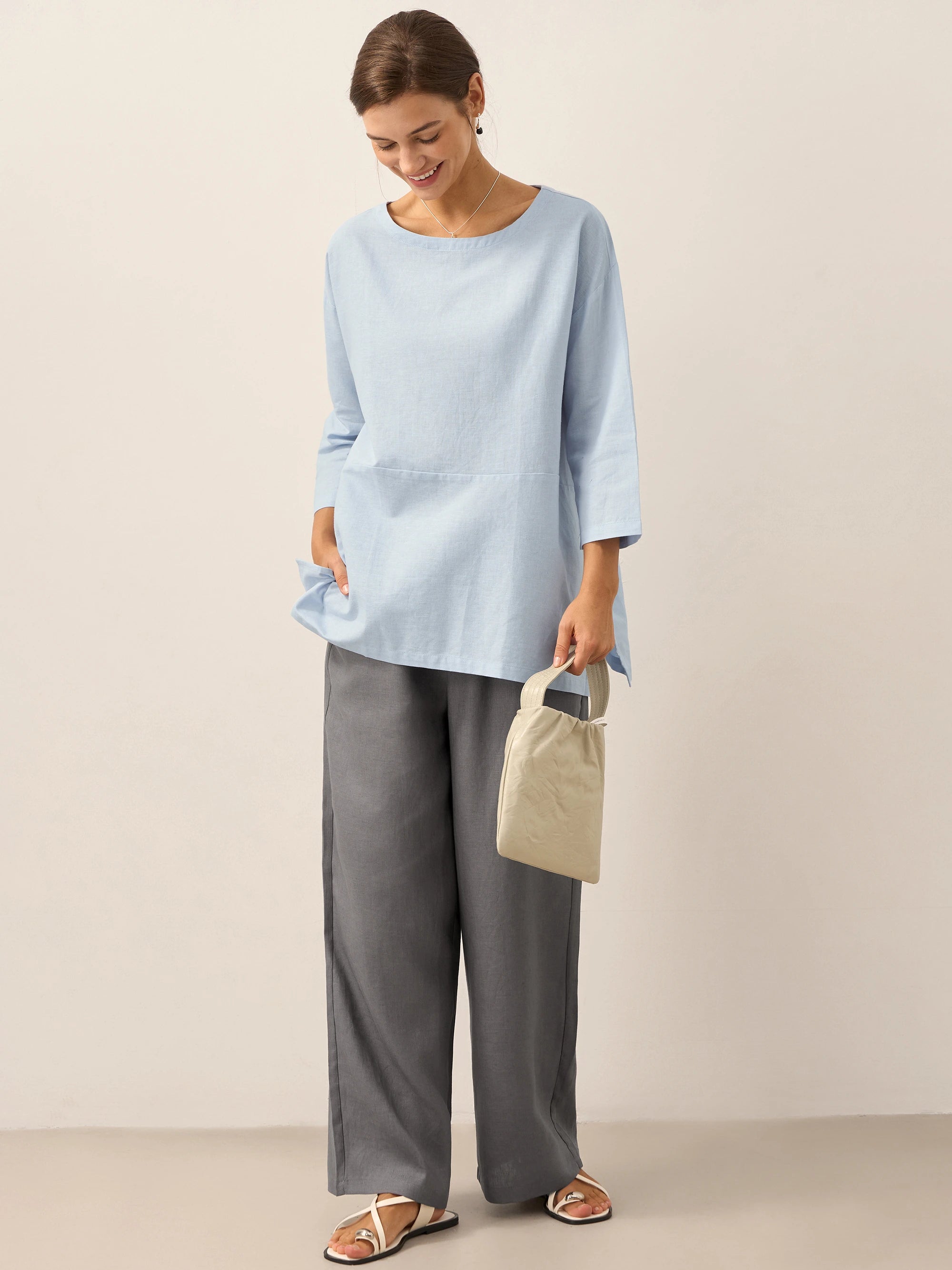 Linen White Boat Neck Oversized Top AVA Linen White Boat Neck Oversized Top AVA
