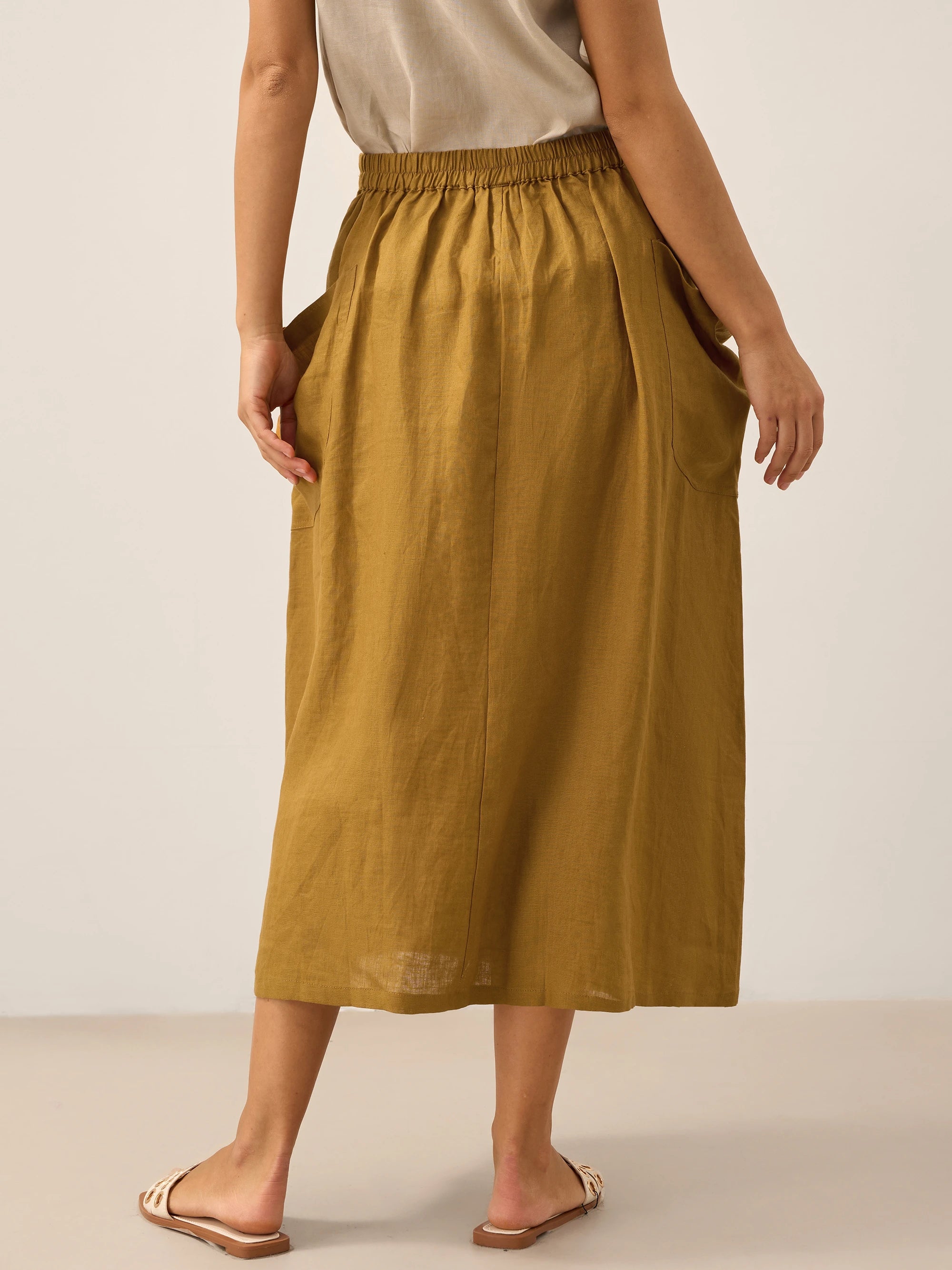 Linen Checked Elastic Waist Skirt ONYX Linen Checked Elastic Waist Skirt ONYX