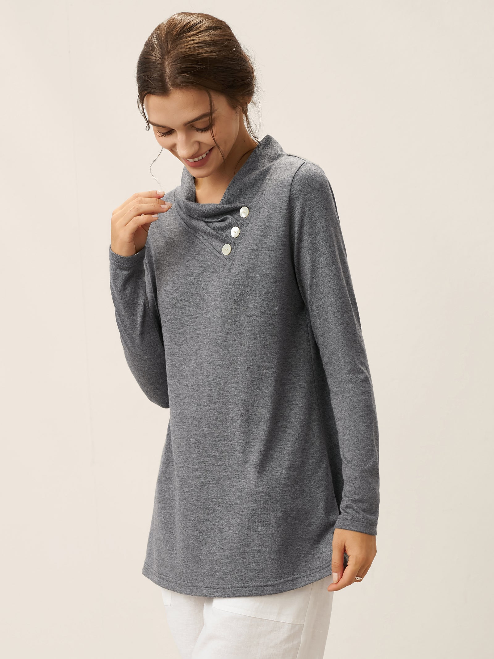 Asymmetric Cowl Neck Stretch Top TATIANA Asymmetric Cowl Neck Stretch Top TATIANA