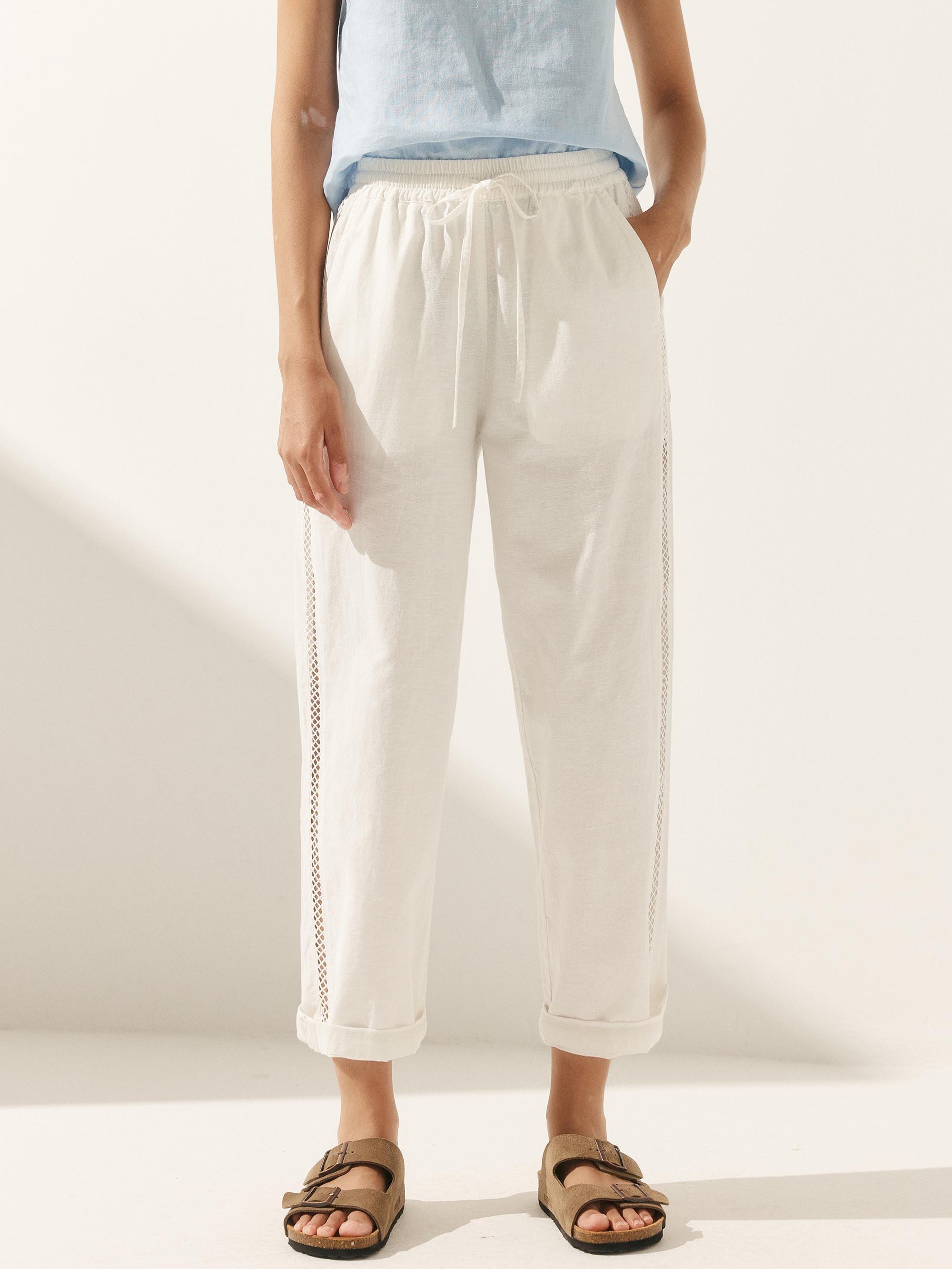 Linen Cropped Hollow Lace Stitching Ankle Length Pants YARA Linen Cropped Hollow Lace Stitching Ankle Length Pants YARA