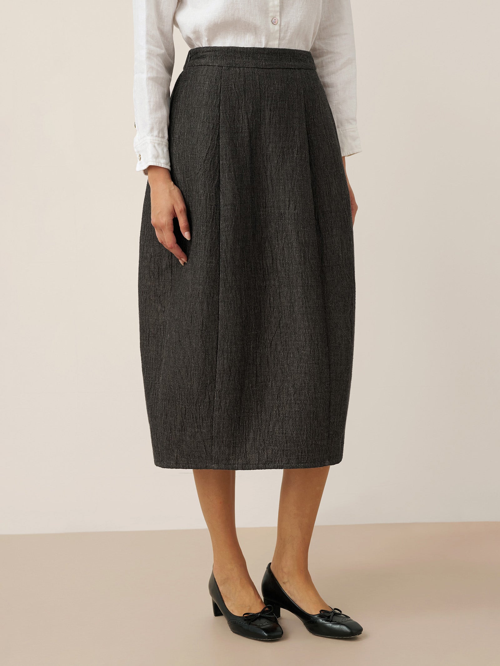 Linen Cocoon-Shaped Elastic Waist Skirt RHIANNON Linen Cocoon-Shaped Elastic Waist Skirt RHIANNON