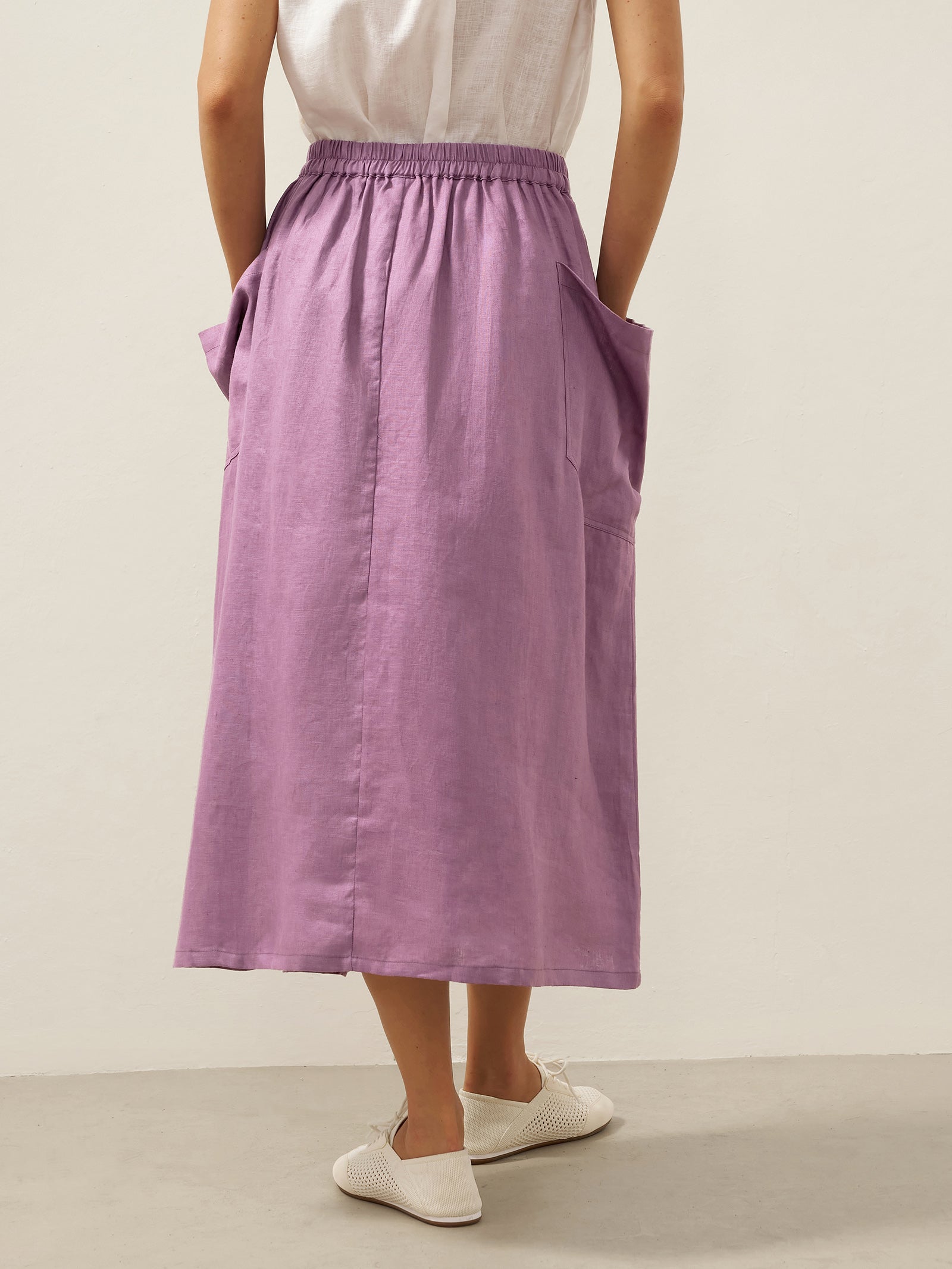 Linen Checked Elastic Waist Skirt ONYX Linen Checked Elastic Waist Skirt ONYX