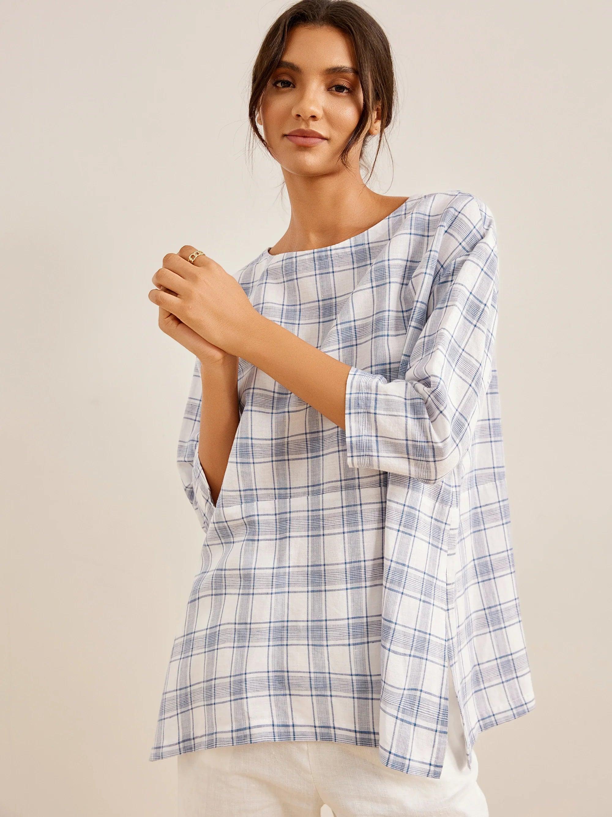 Linen White Boat Neck Oversized Top AVA Linen White Boat Neck Oversized Top AVA