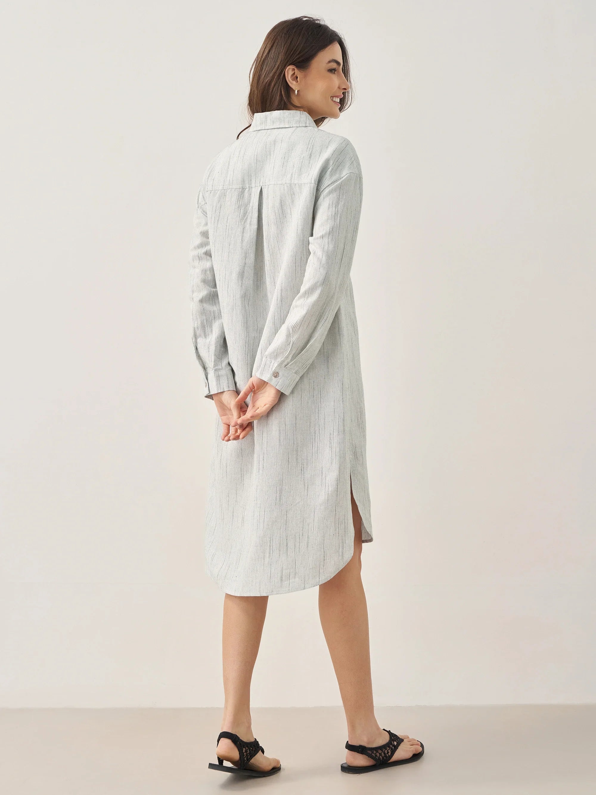 Linen Button-Front Artistic Stripe Shirt Dress JULIA Linen Button-Front Artistic Stripe Shirt Dress JULIA