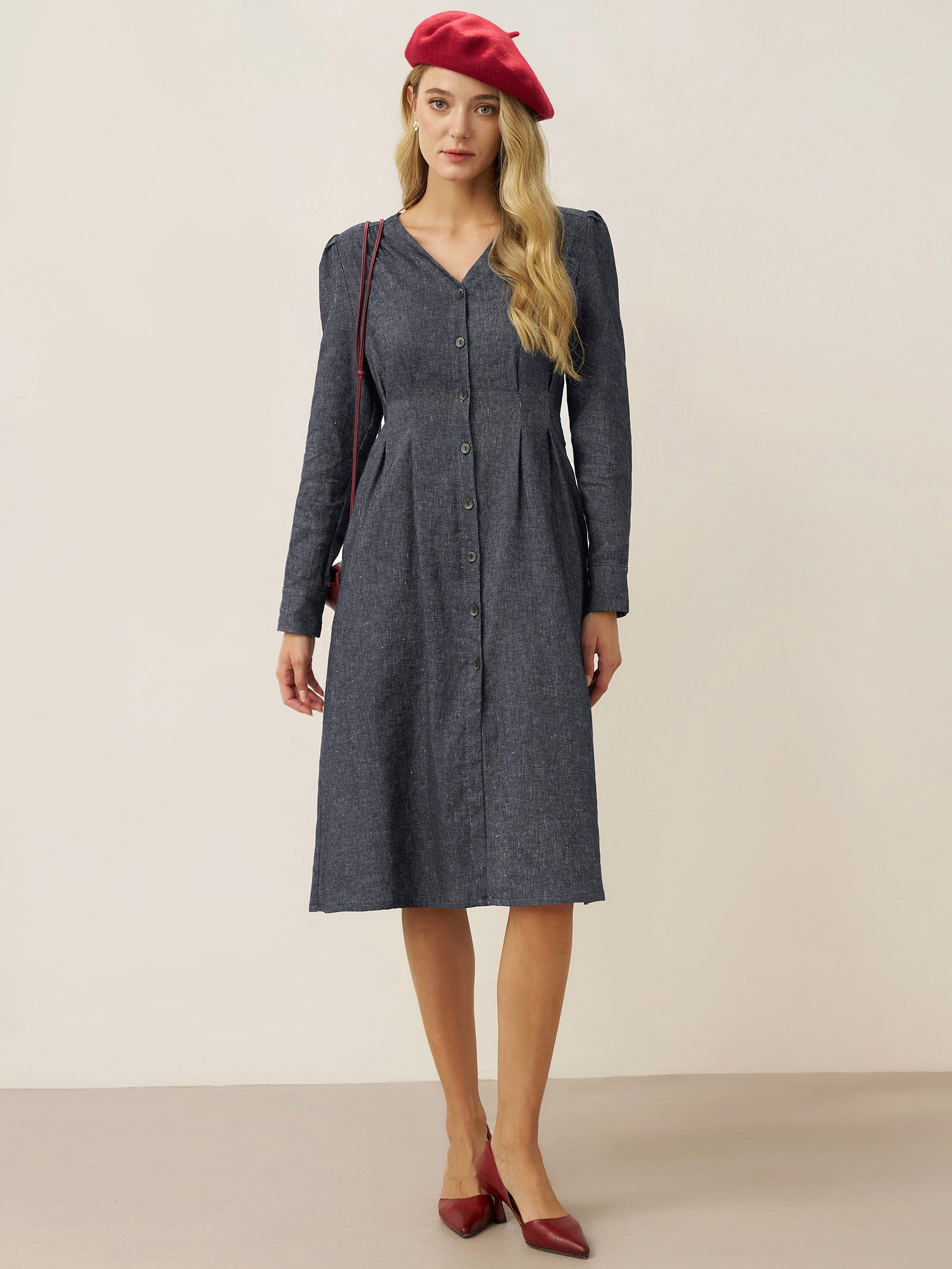 Linen Denim Texture Jacket Dress HANNAH Linen Denim Texture Jacket Dress HANNAH