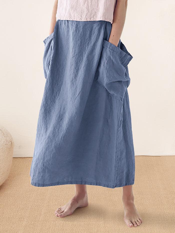 Linen Checked Elastic Waist Skirt ONYX Linen Checked Elastic Waist Skirt ONYX