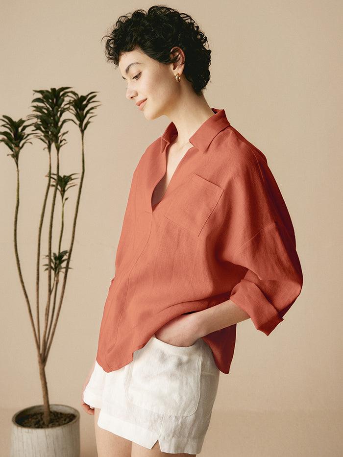 Linen Oversized Fit Pocket Shirt ELOWEN Linen Oversized Fit Pocket Shirt ELOWEN