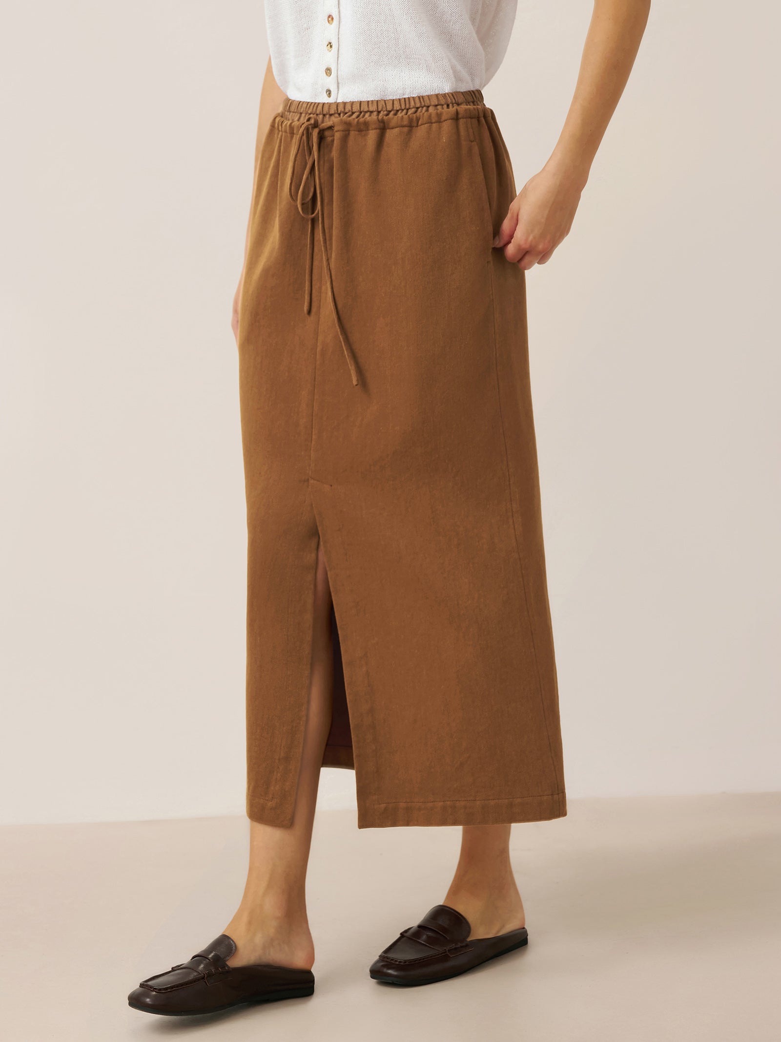 Tencel Linen Drawstring Split Maxi Skirt SAMANTHA Tencel Linen Drawstring Split Maxi Skirt SAMANTHA