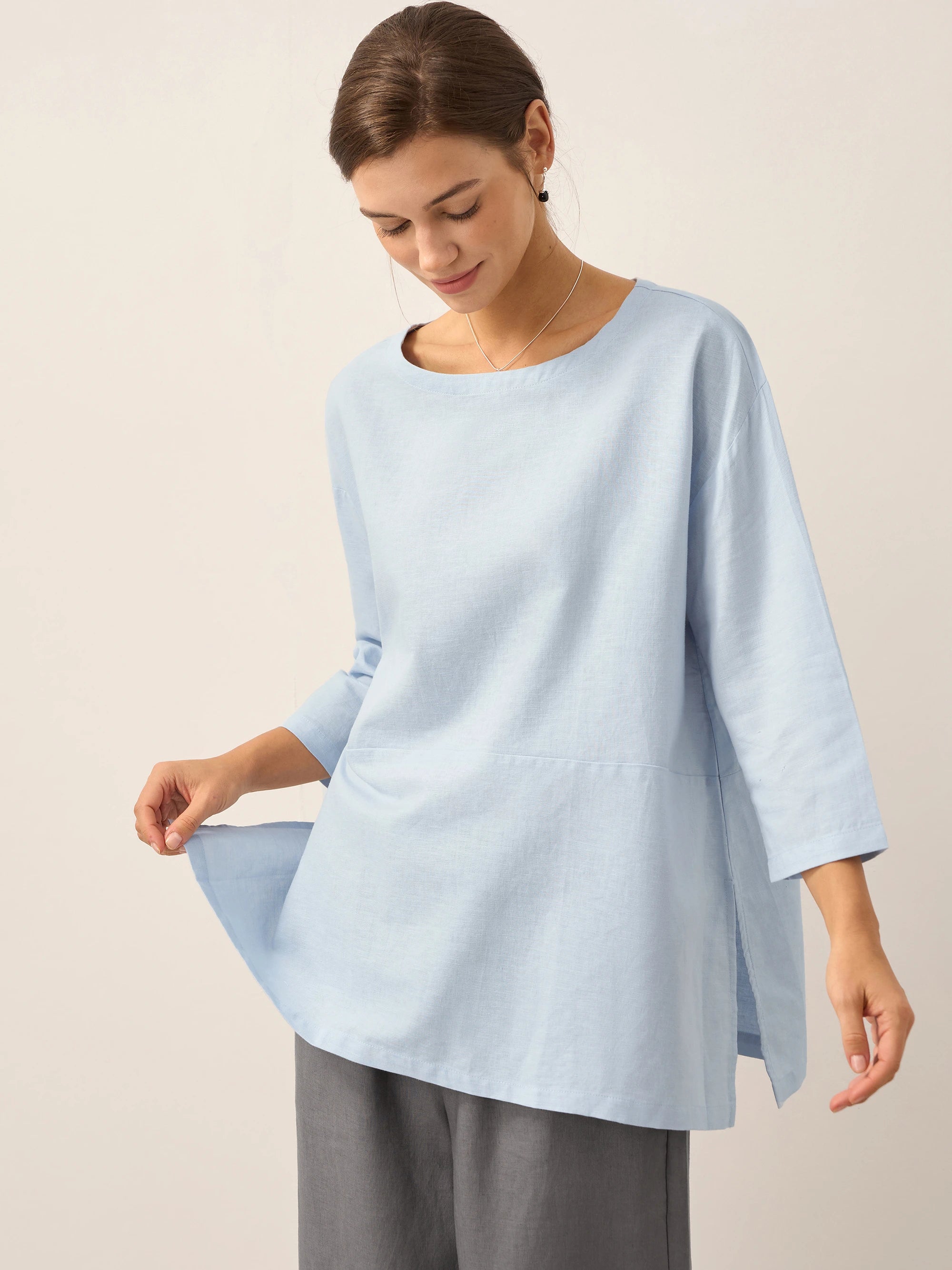 Linen White Boat Neck Oversized Top AVA Linen White Boat Neck Oversized Top AVA