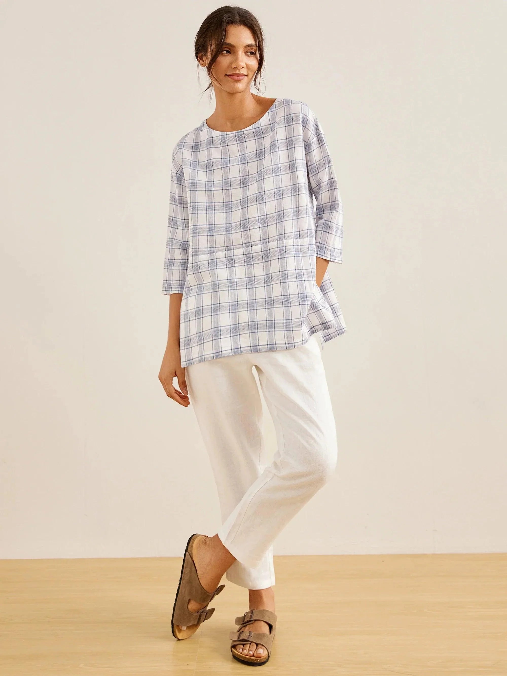 Linen White Boat Neck Oversized Top AVA Linen White Boat Neck Oversized Top AVA