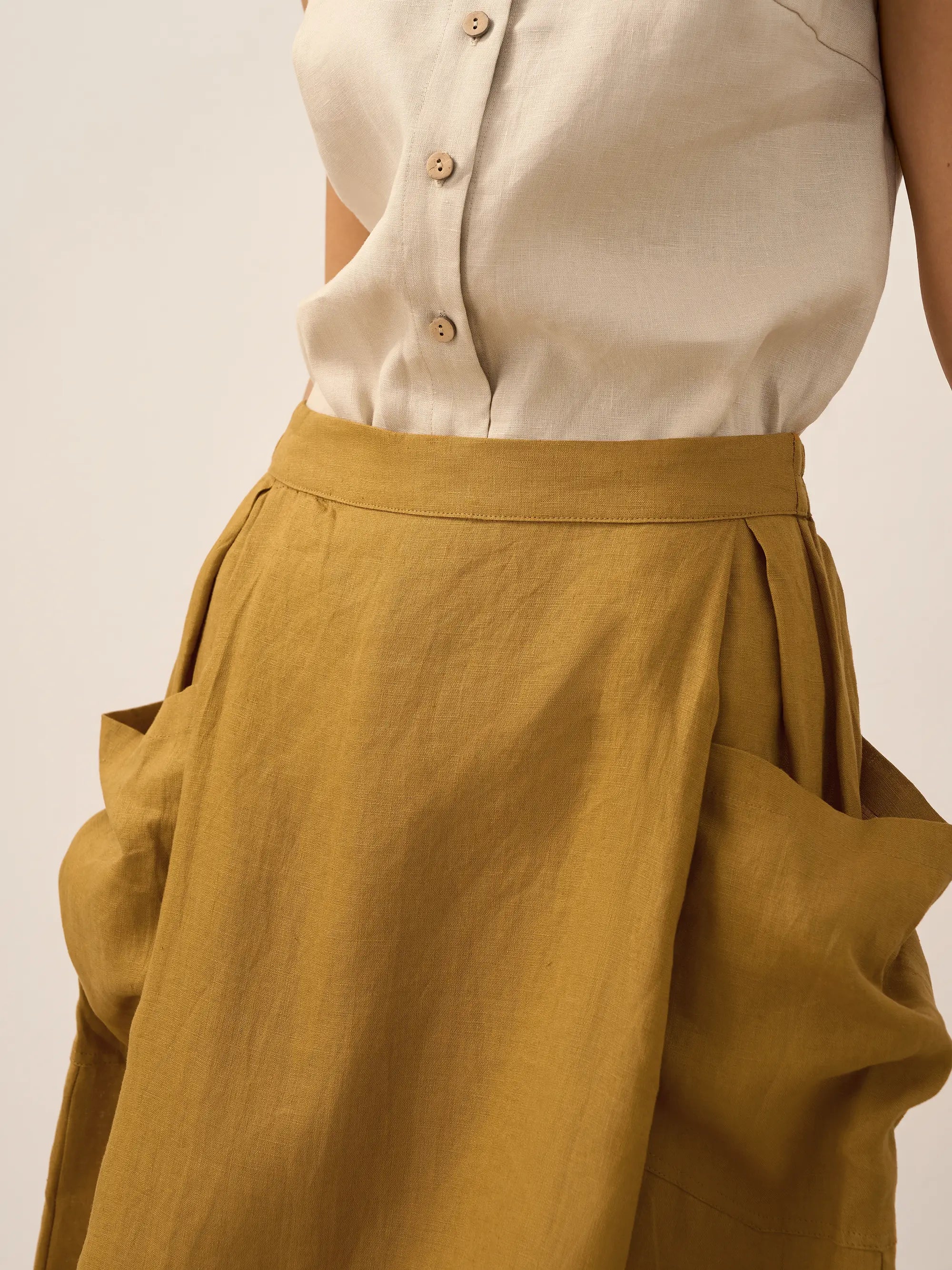 Linen Checked Elastic Waist Skirt ONYX Linen Checked Elastic Waist Skirt ONYX