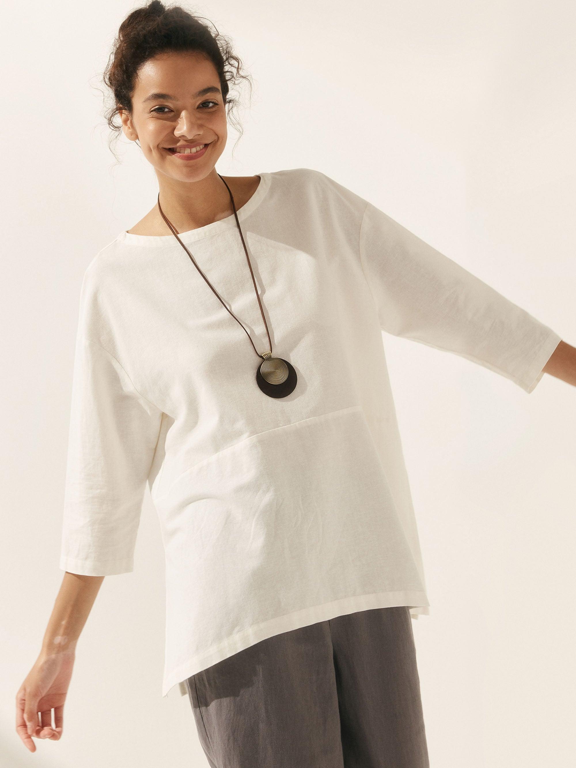 Linen White Boat Neck Oversized Top AVA Linen White Boat Neck Oversized Top AVA
