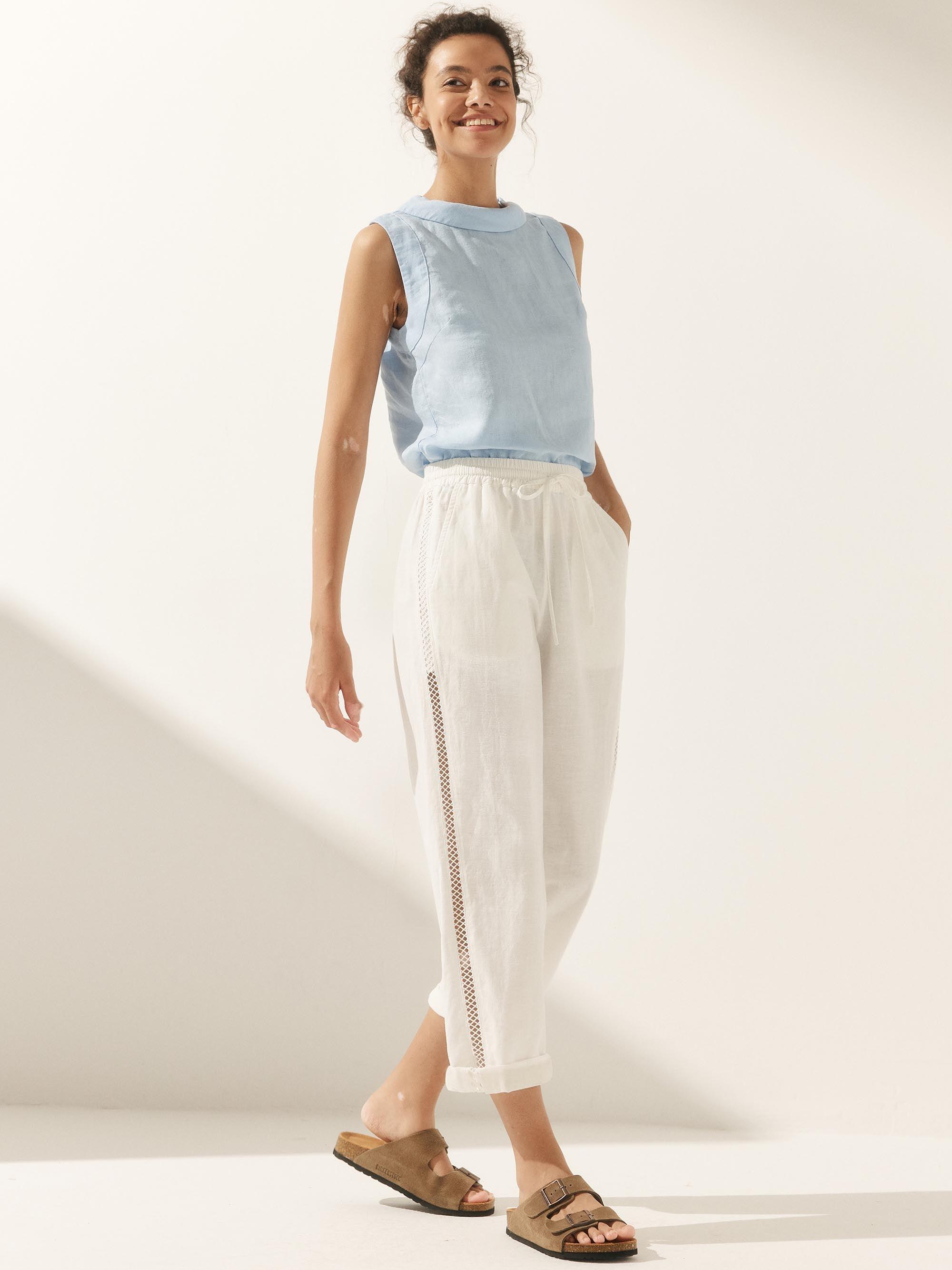 Linen Cropped Hollow Lace Stitching Ankle Length Pants YARA Linen Cropped Hollow Lace Stitching Ankle Length Pants YARA