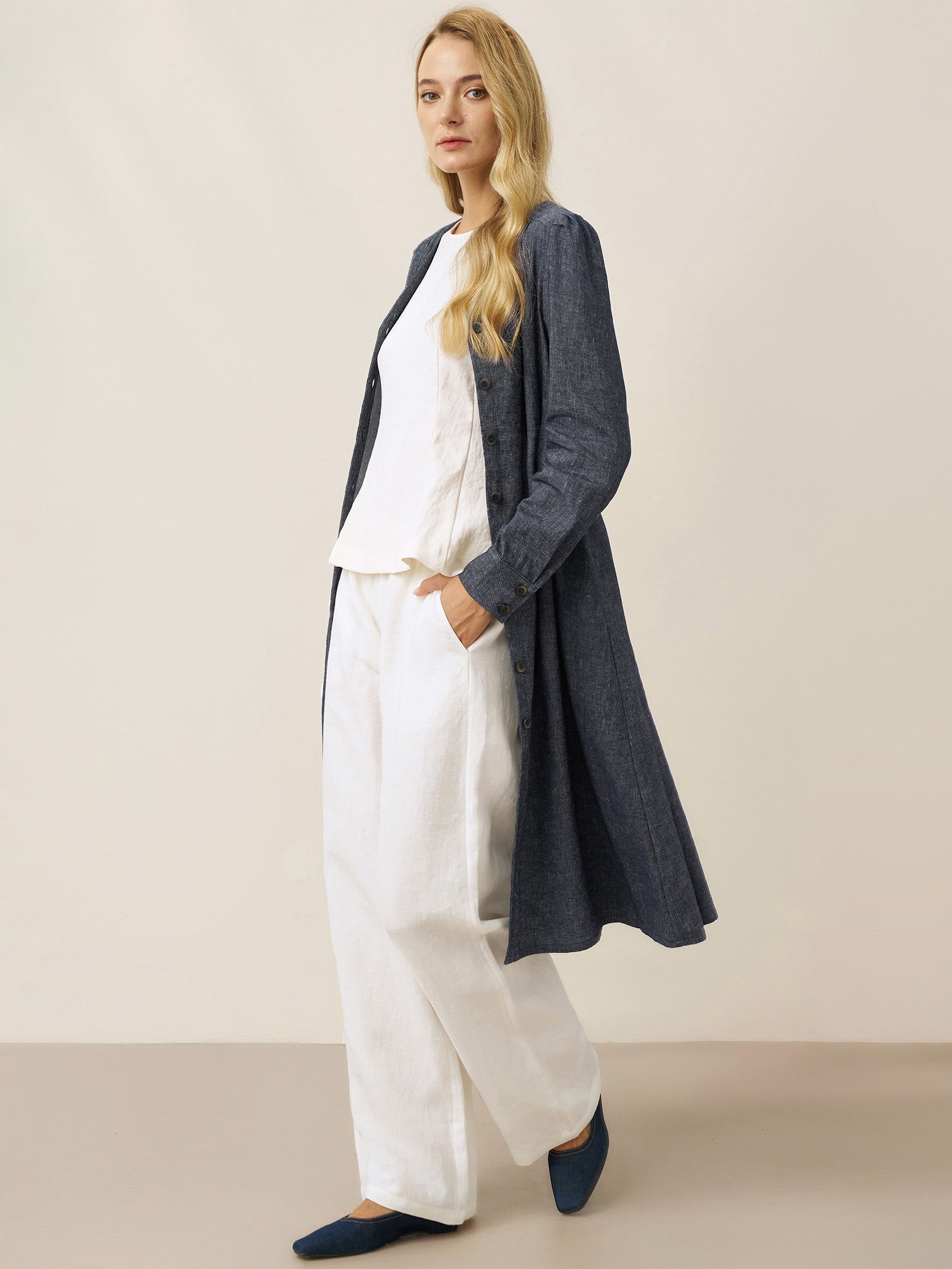 Linen Denim Texture Jacket Dress HANNAH Linen Denim Texture Jacket Dress HANNAH