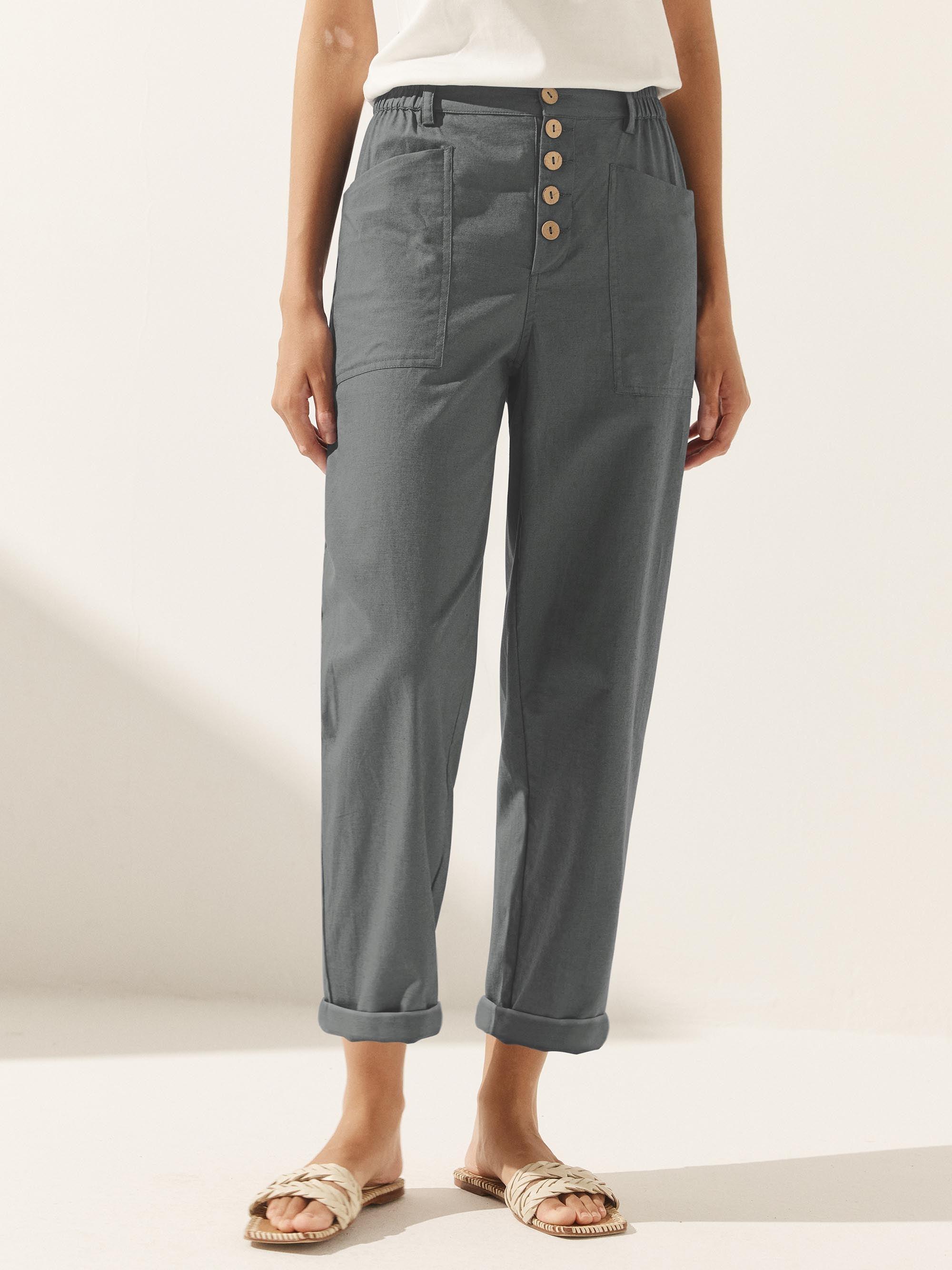 Linen Simple Button Fly Trousers HEIDI Linen Simple Button Fly Trousers HEIDI