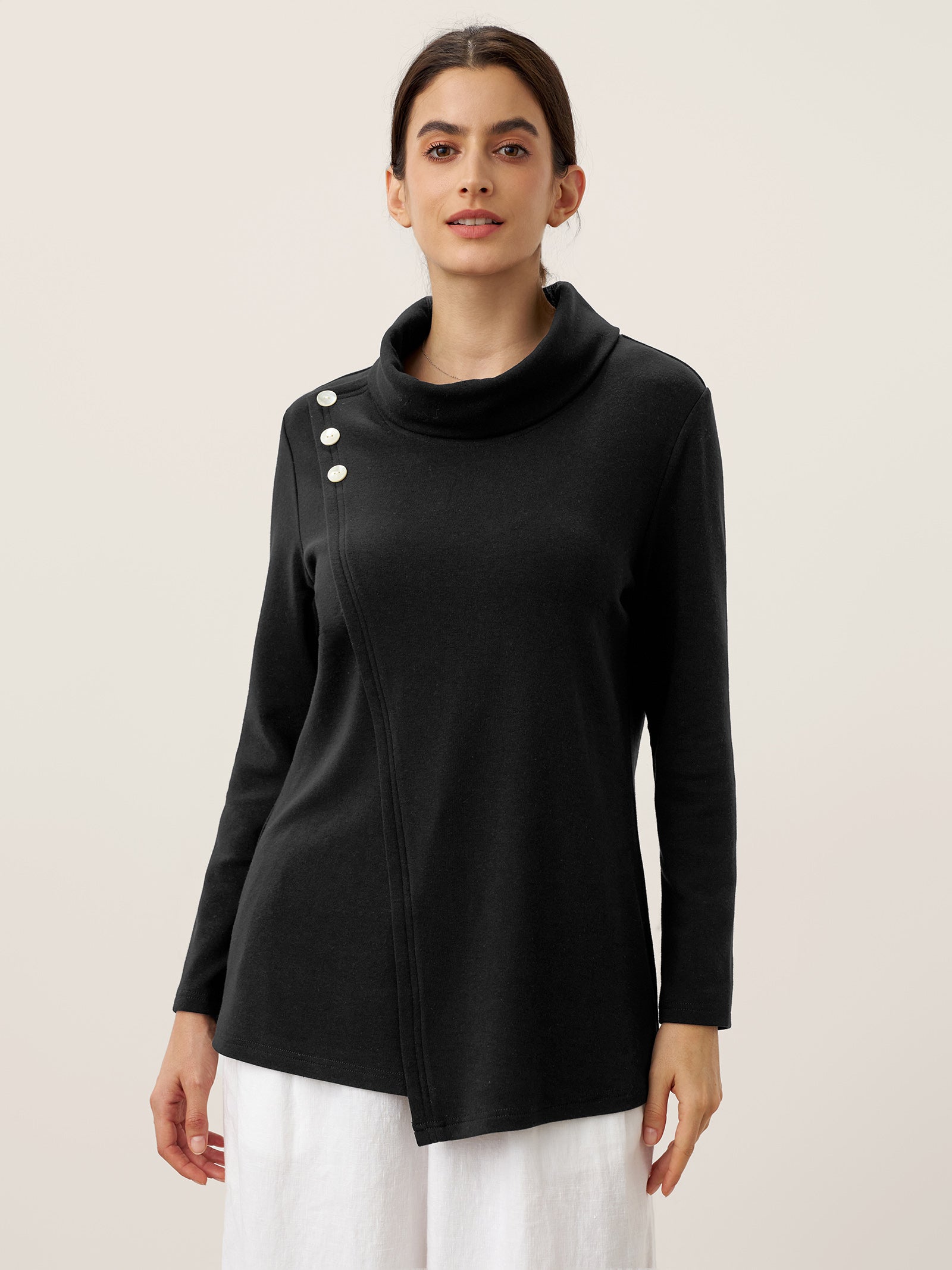 Mock Neck Buttoned Stretch Top ZARIA Mock Neck Buttoned Stretch Top ZARIA