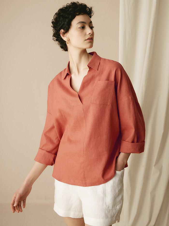 Linen Oversized Fit Pocket Shirt ELOWEN Linen Oversized Fit Pocket Shirt ELOWEN