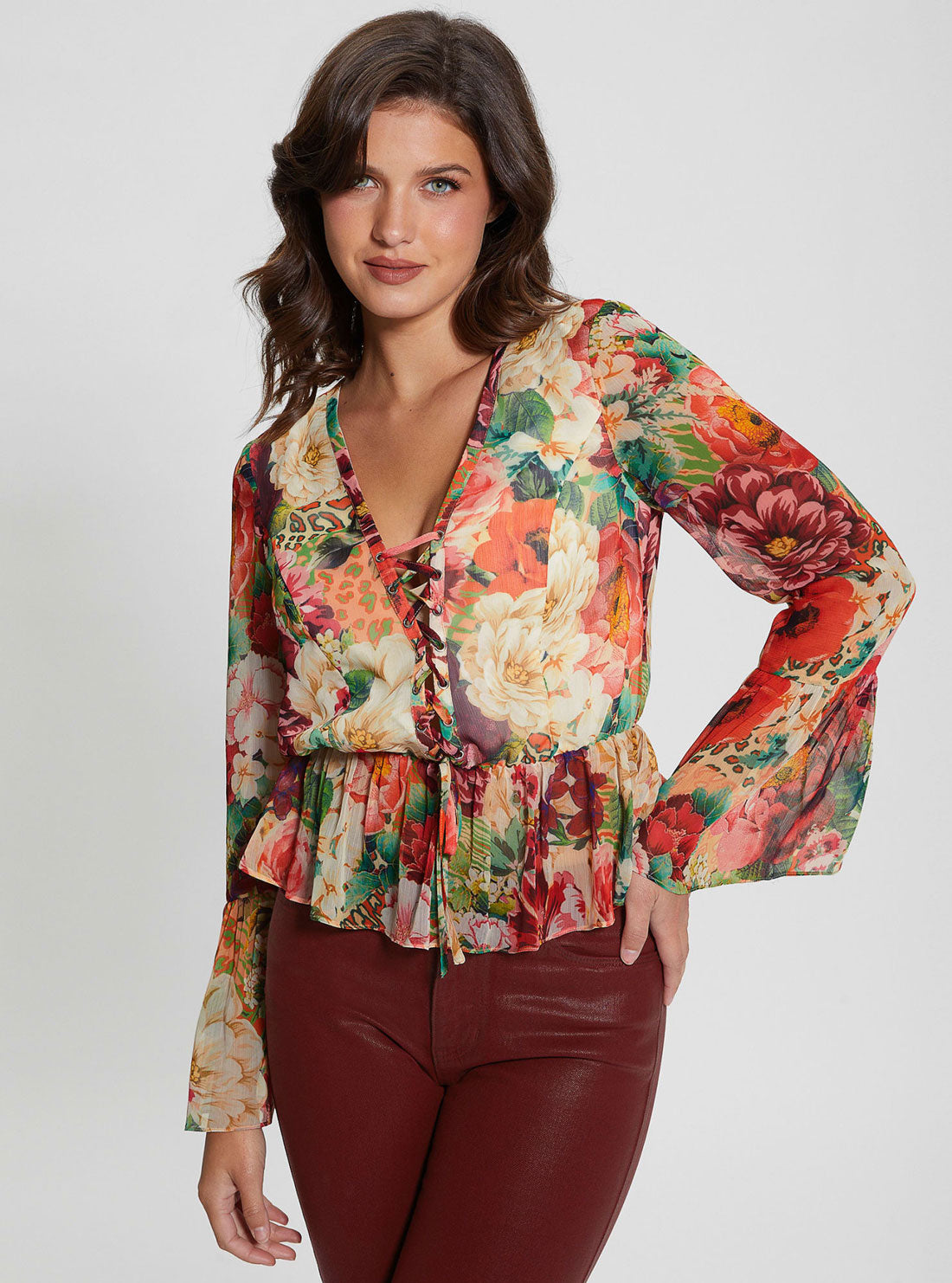 Floral Print Long Sleeve Demi Top Floral Print Long Sleeve Demi Top