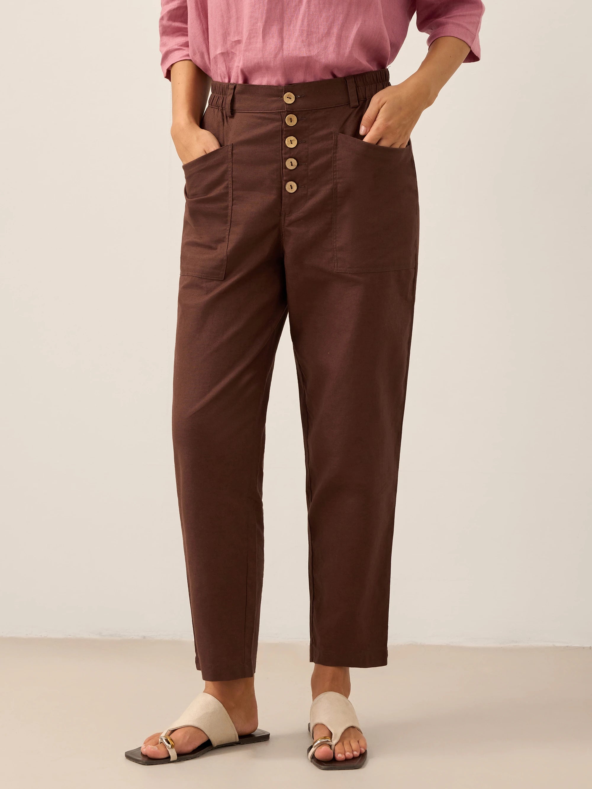 Linen Simple Button Fly Trousers HEIDI Linen Simple Button Fly Trousers HEIDI