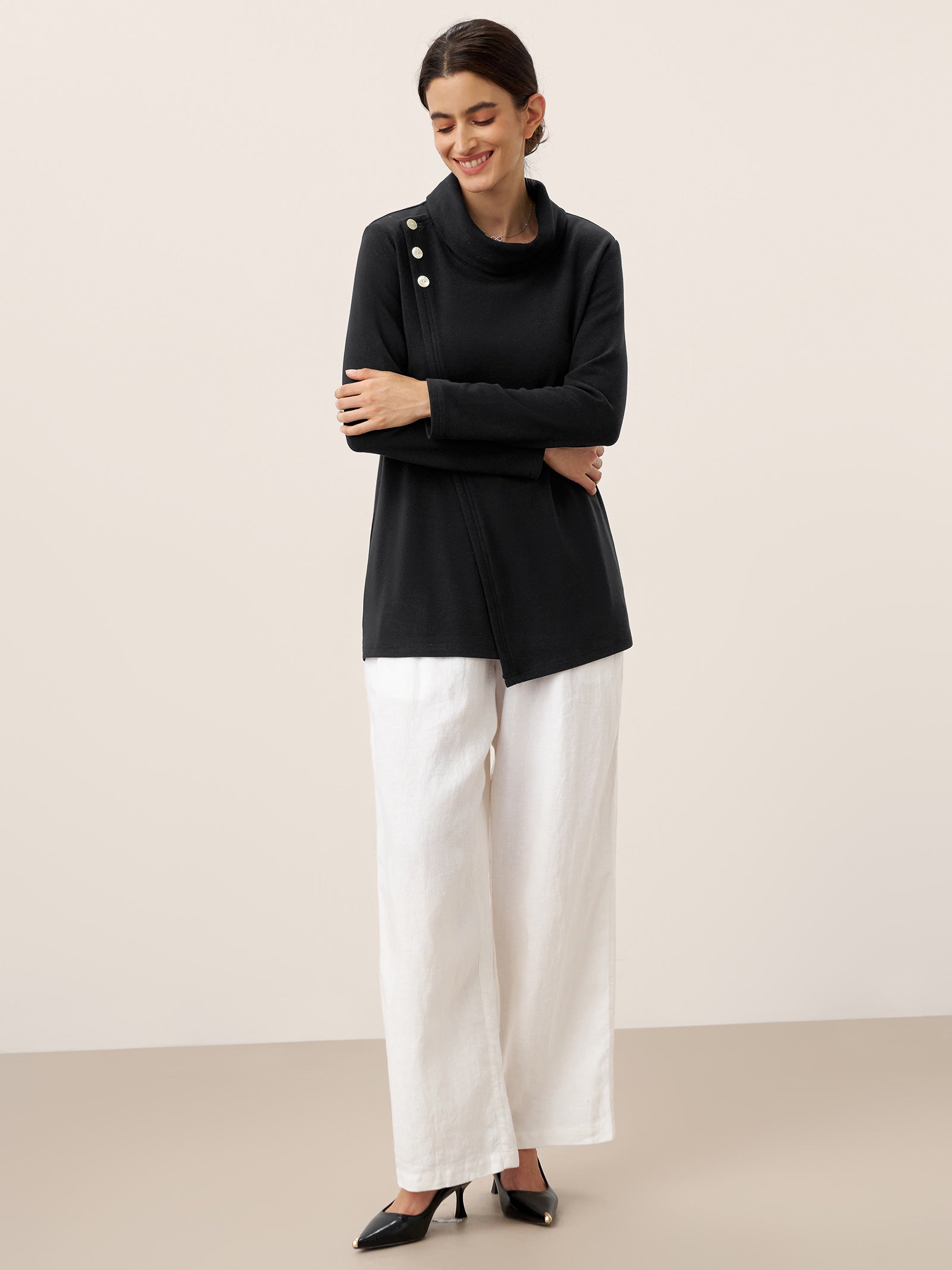 Mock Neck Buttoned Stretch Top ZARIA Mock Neck Buttoned Stretch Top ZARIA