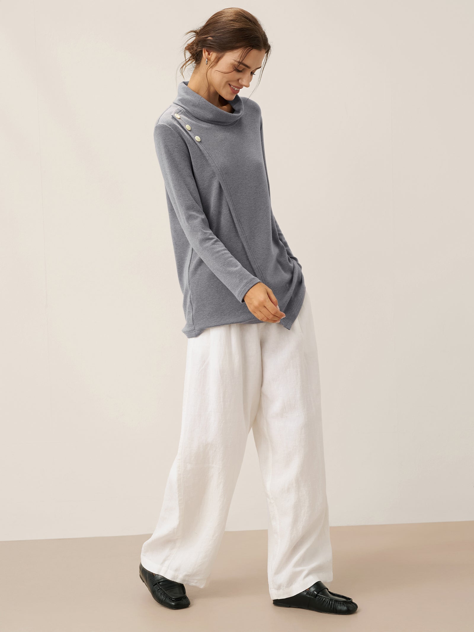 Mock Neck Buttoned Stretch Top ZARIA Mock Neck Buttoned Stretch Top ZARIA