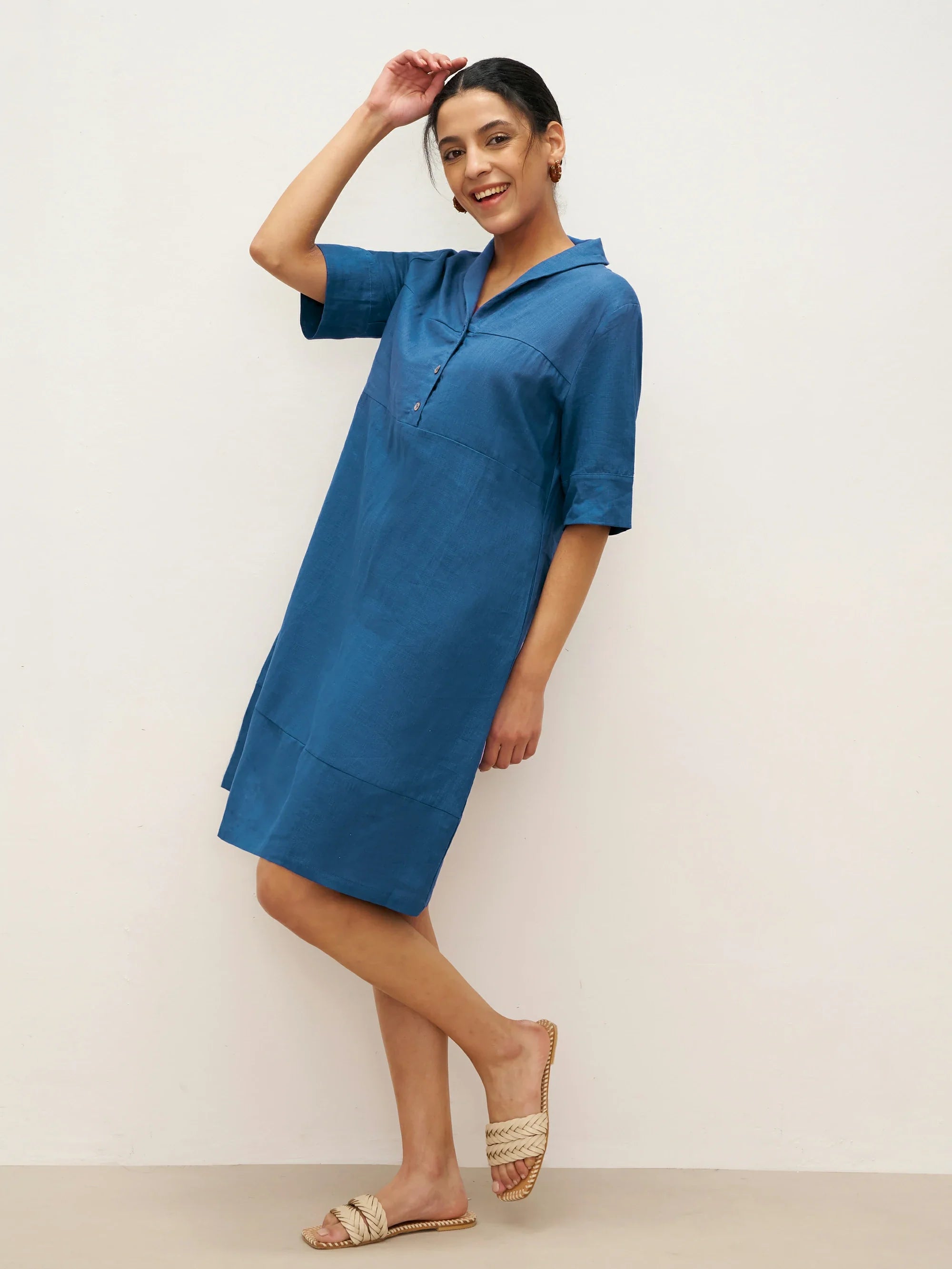 Linen Shawl V-Neck Half Sleeve Minidress LIVIA Linen Shawl V-Neck Half Sleeve Minidress LIVIA