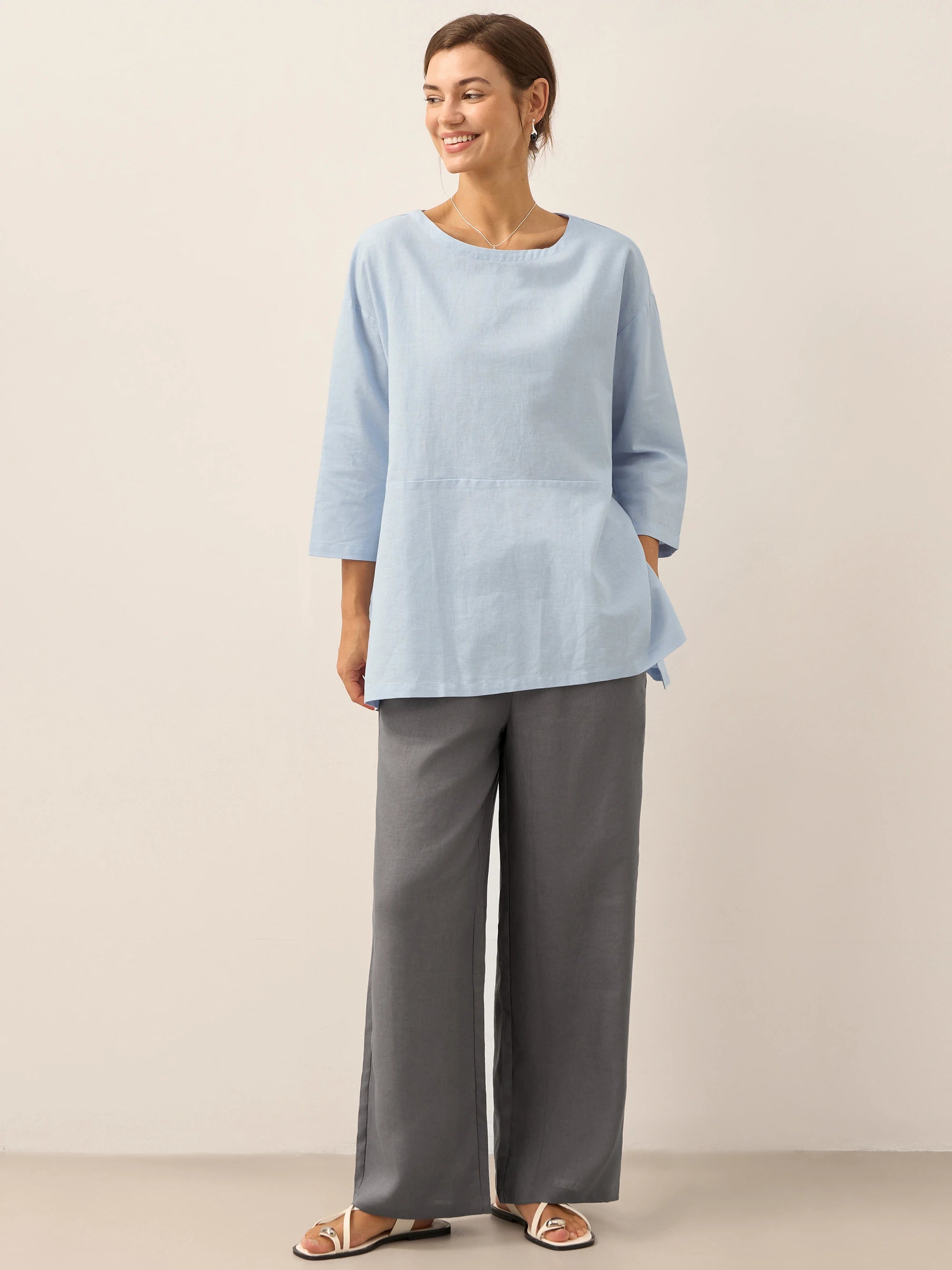 Linen White Boat Neck Oversized Top AVA Linen White Boat Neck Oversized Top AVA