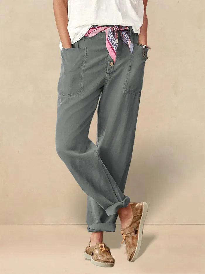 Linen Simple Button Fly Trousers HEIDI Linen Simple Button Fly Trousers HEIDI