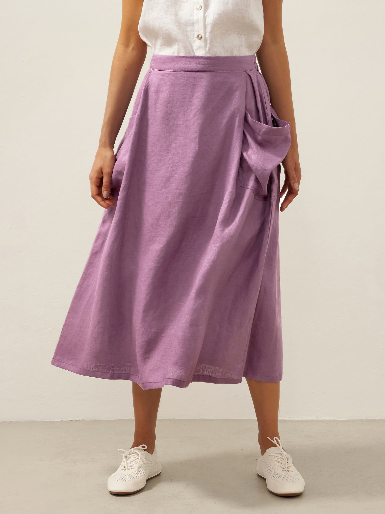 Linen Checked Elastic Waist Skirt ONYX Linen Checked Elastic Waist Skirt ONYX