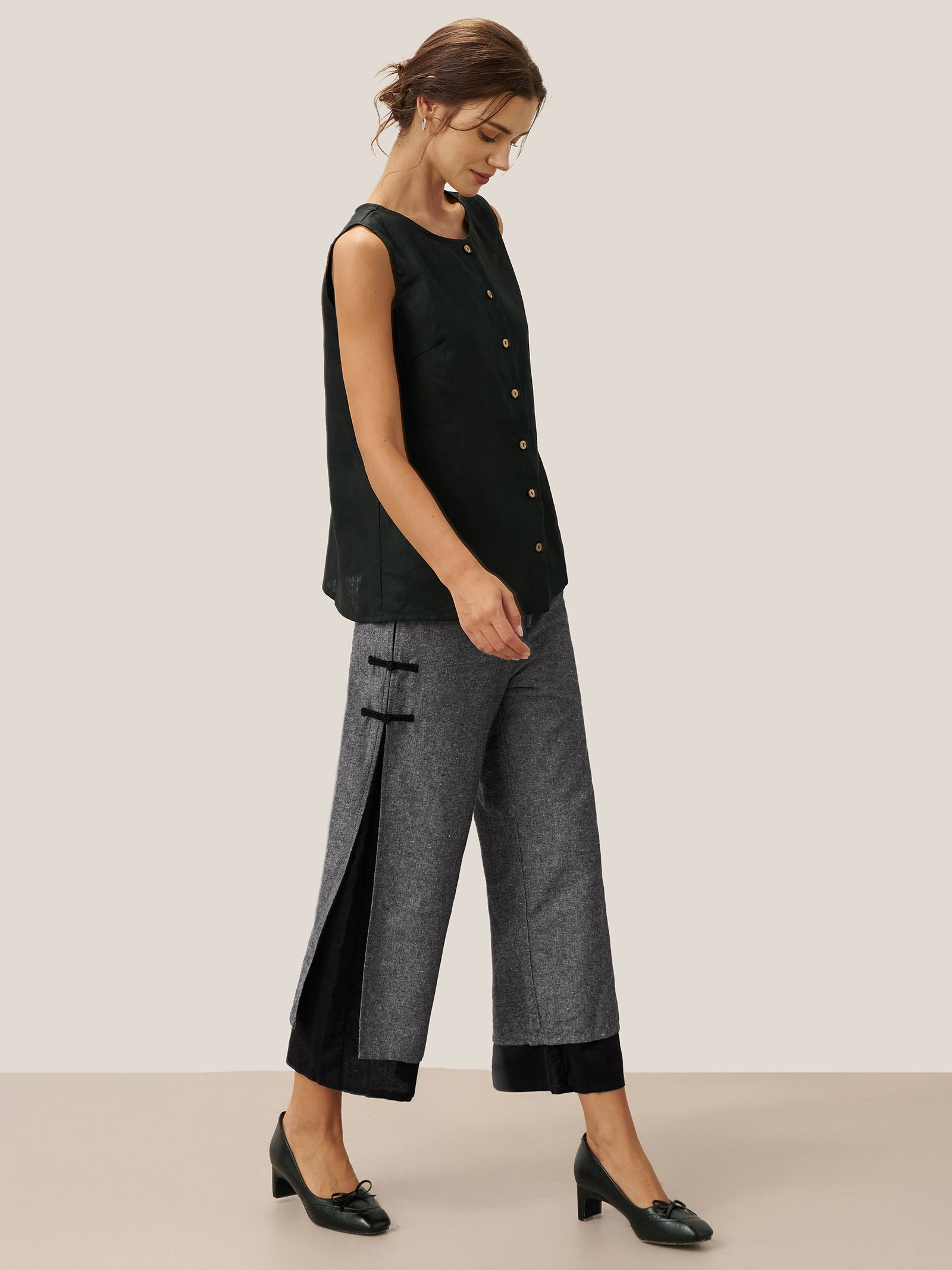 Linen Double Layer Handmade Capri Pants STELLA Linen Double Layer Handmade Capri Pants STELLA