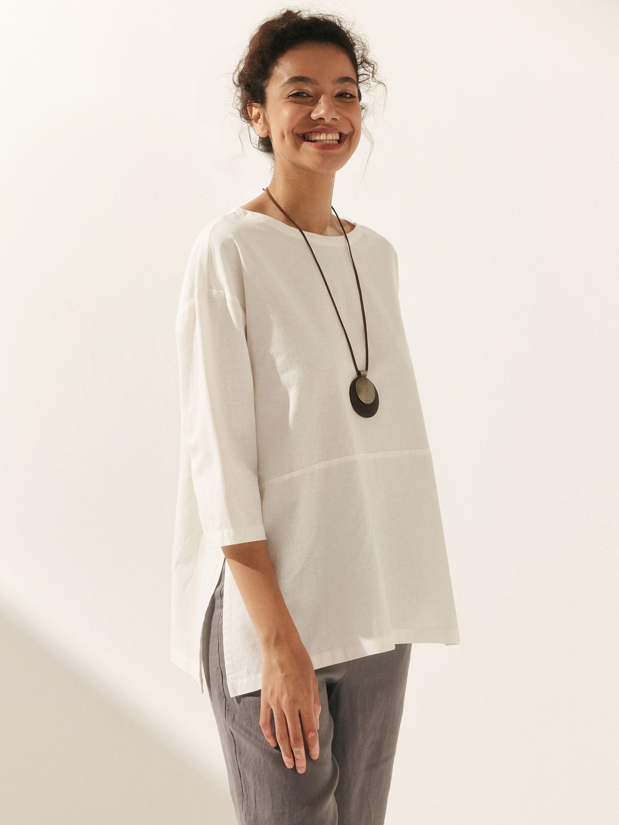 Linen White Boat Neck Oversized Top AVA Linen White Boat Neck Oversized Top AVA