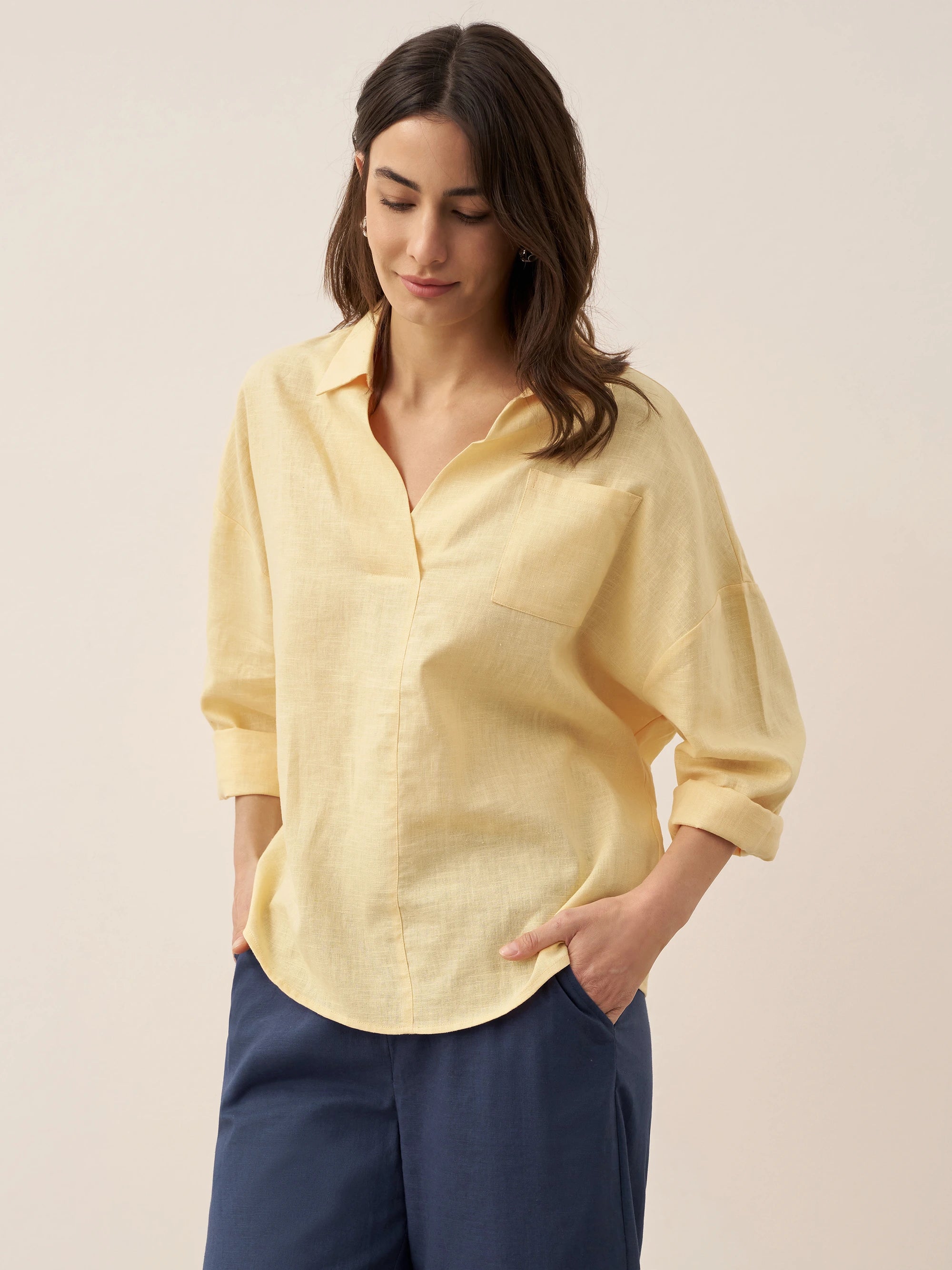 Linen Oversized Fit Pocket Shirt ELOWEN Linen Oversized Fit Pocket Shirt ELOWEN