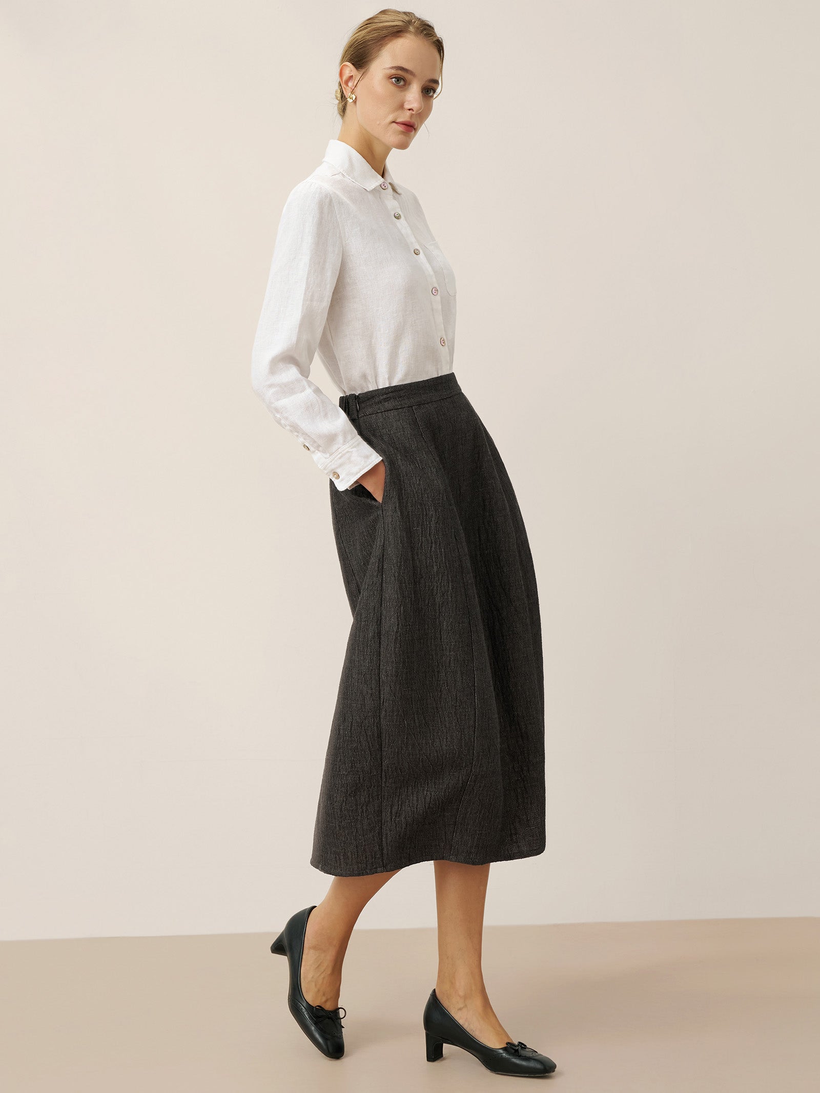 Linen Cocoon-Shaped Elastic Waist Skirt RHIANNON Linen Cocoon-Shaped Elastic Waist Skirt RHIANNON