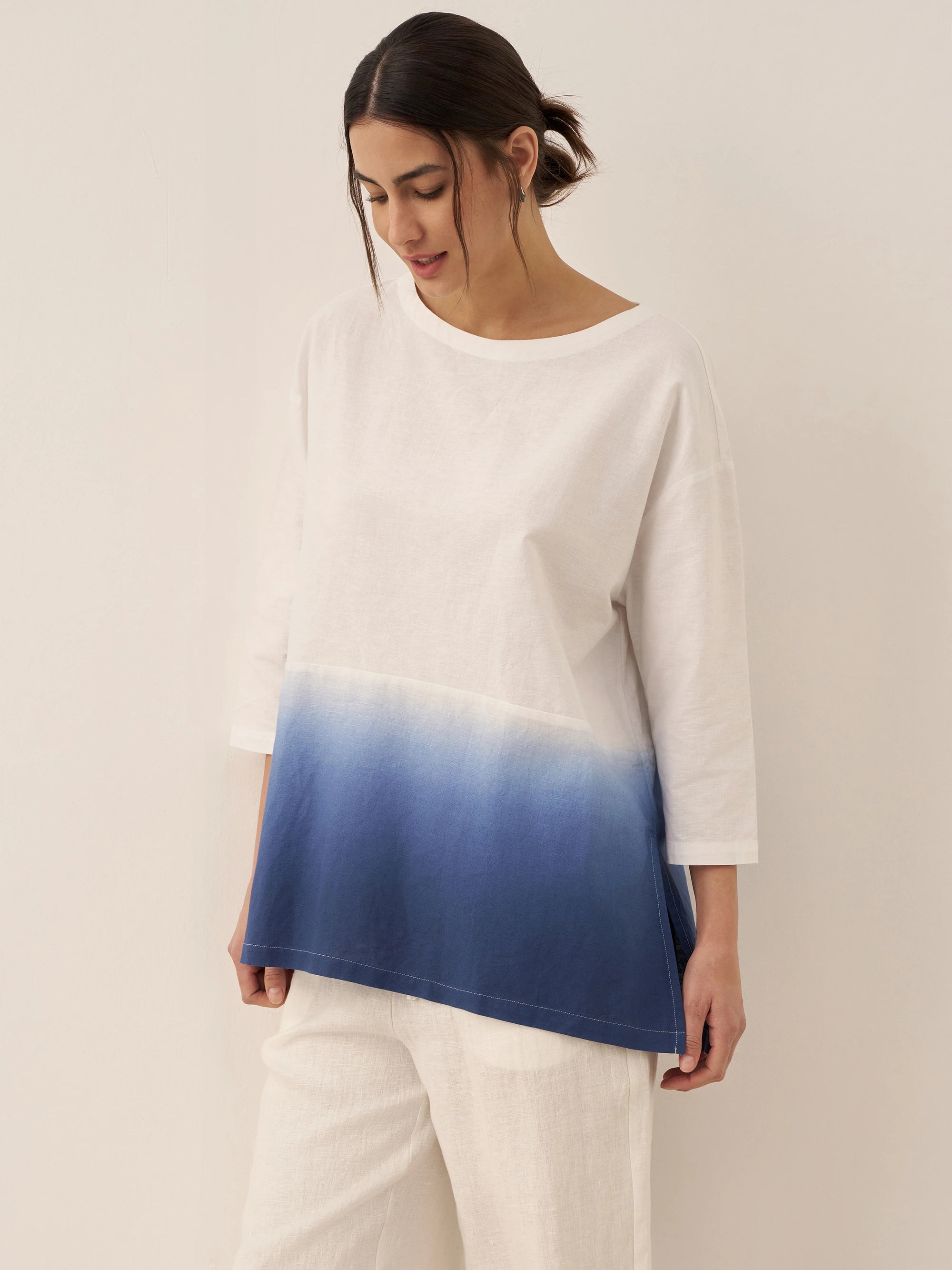 Linen White Boat Neck Oversized Top AVA Linen White Boat Neck Oversized Top AVA
